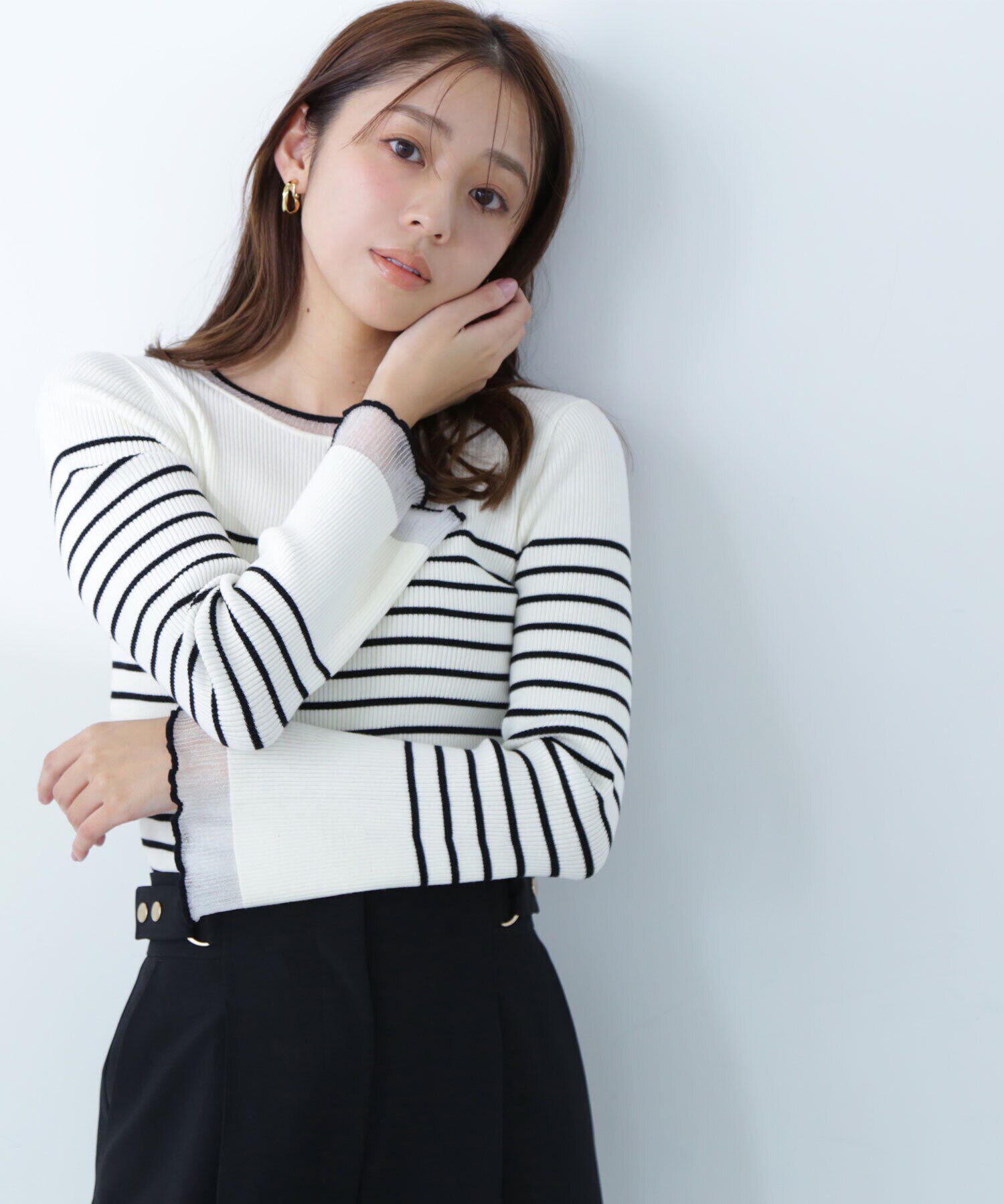  「ボートネックシアーカフスニット」|ニット・セーター|