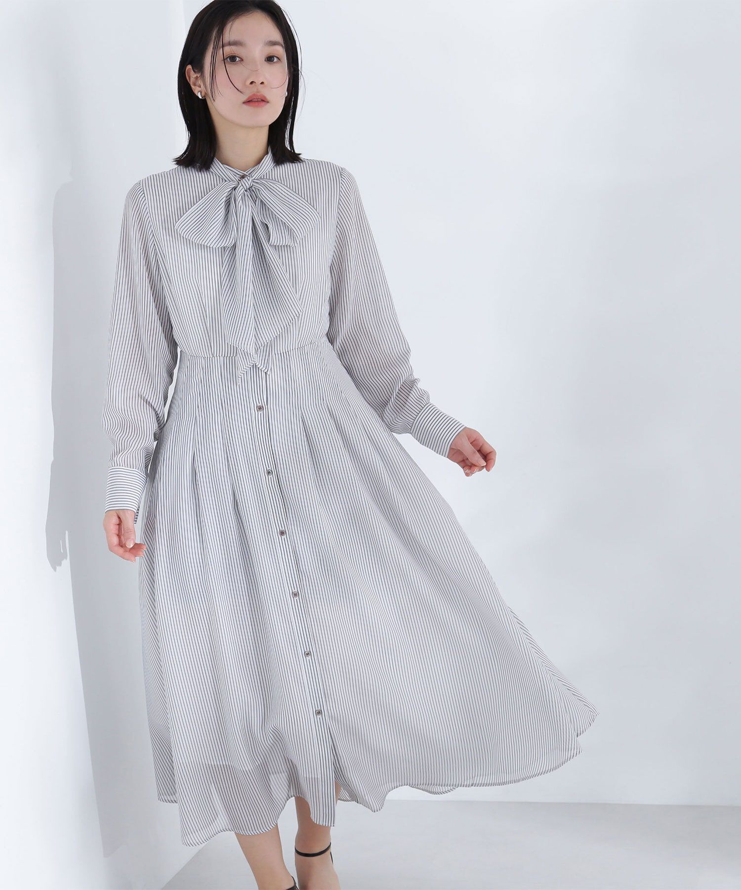  「シアーストライプボウタイワンピース」|ワンピース|グレーストラ 2