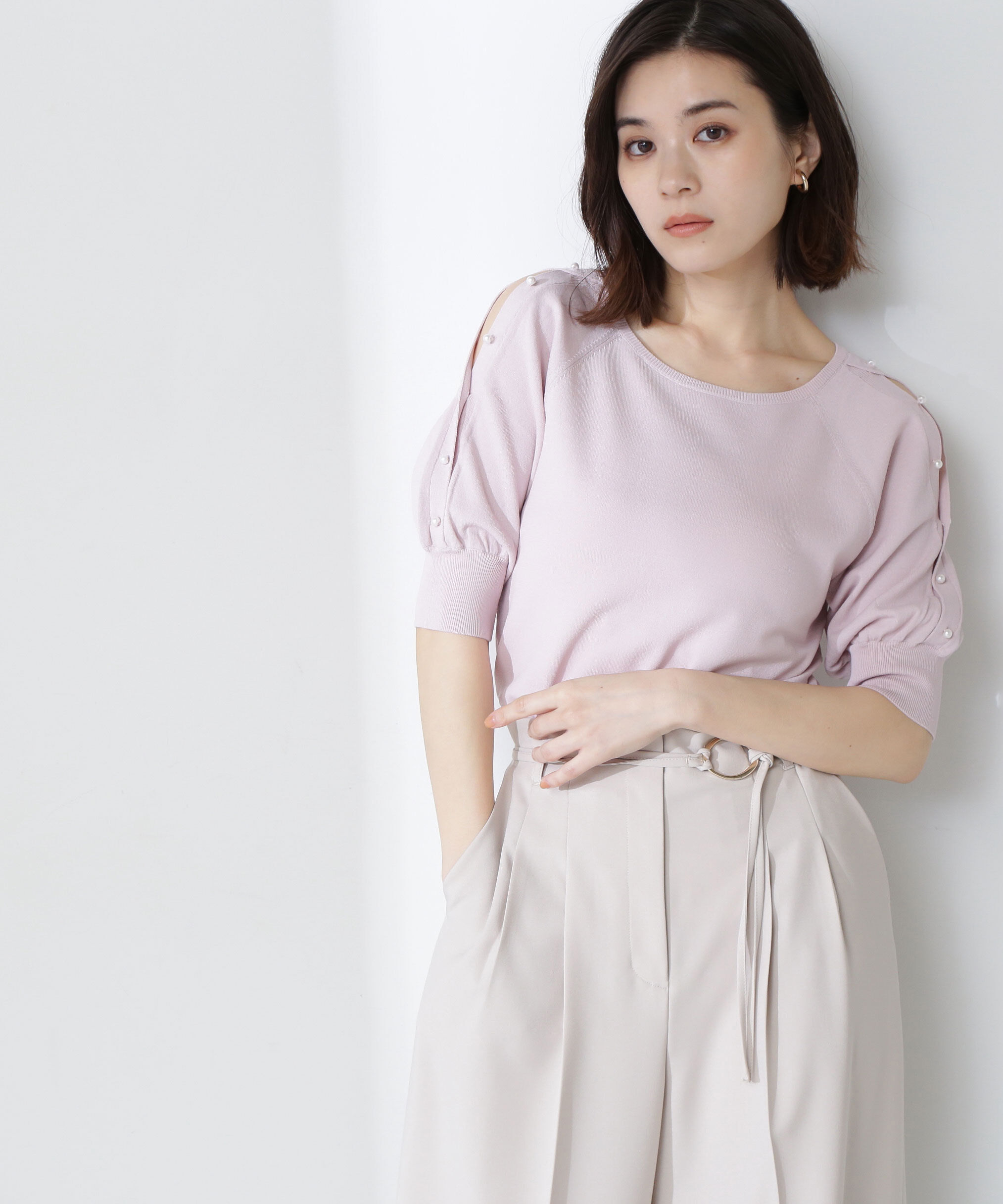  「パールショルダーニット」|ニット・セーター|ピンク