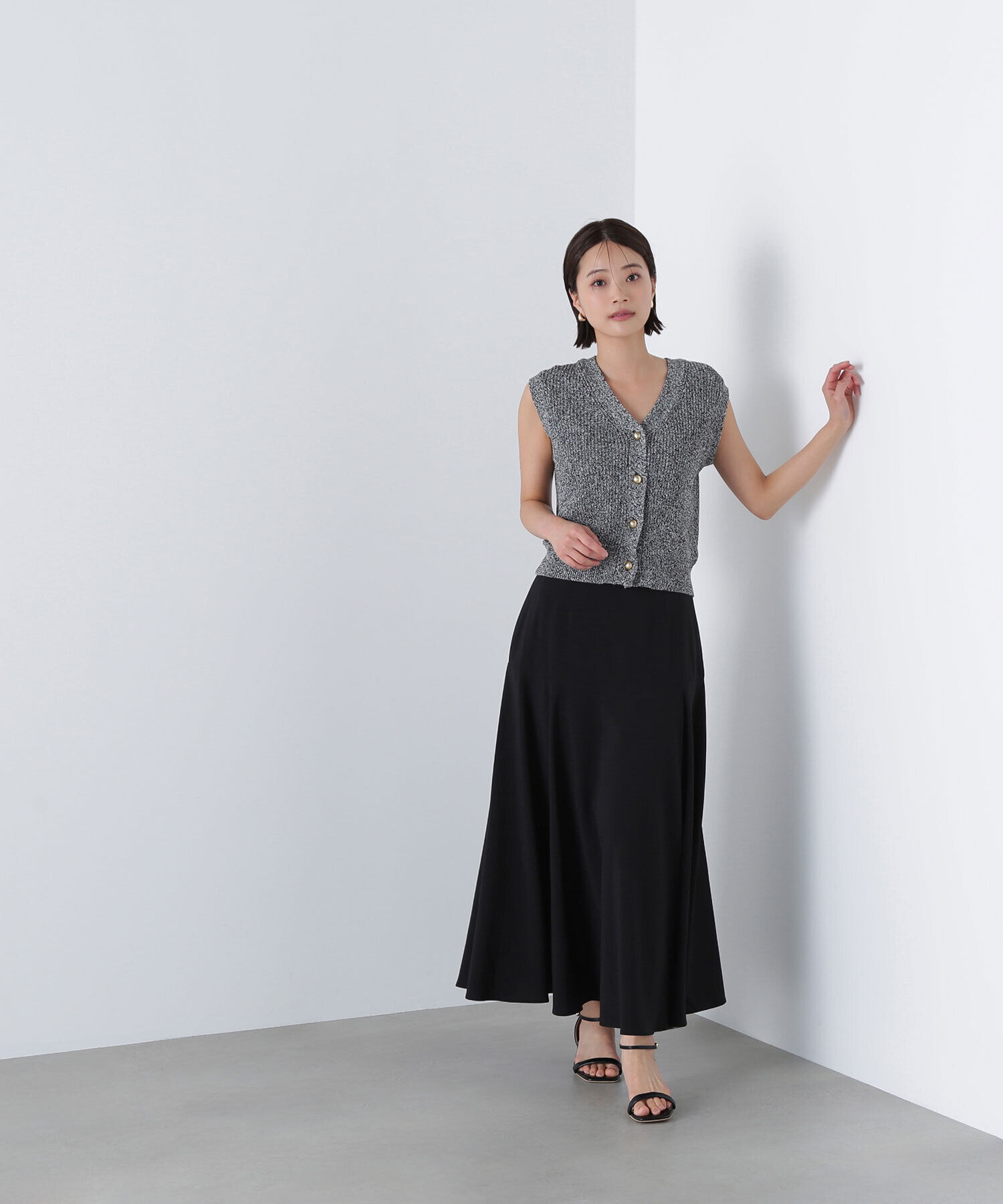  「切替フレアマキシスカート」|スカート|ブラック