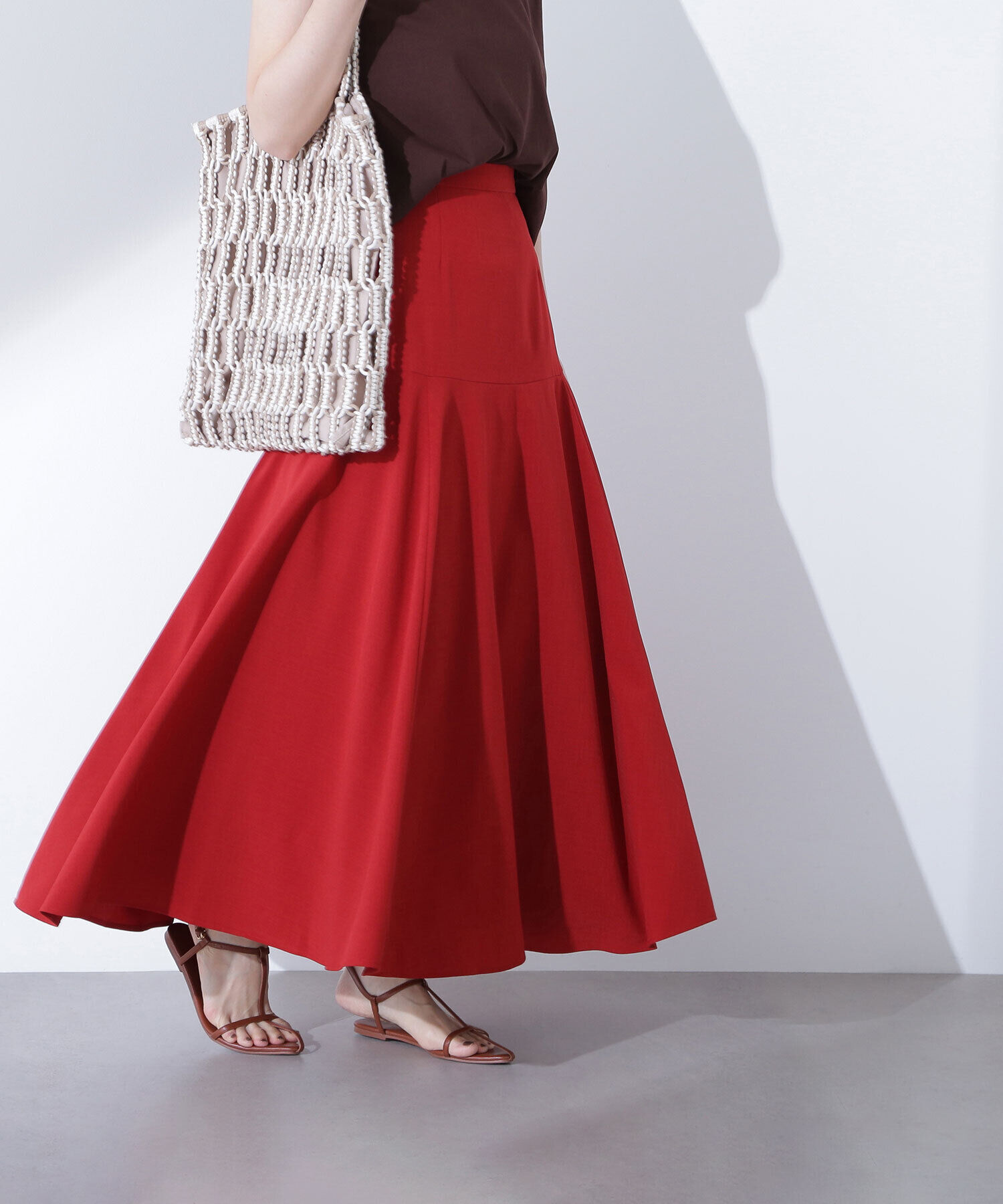  「切替フレアマキシスカート」|スカート|レッド