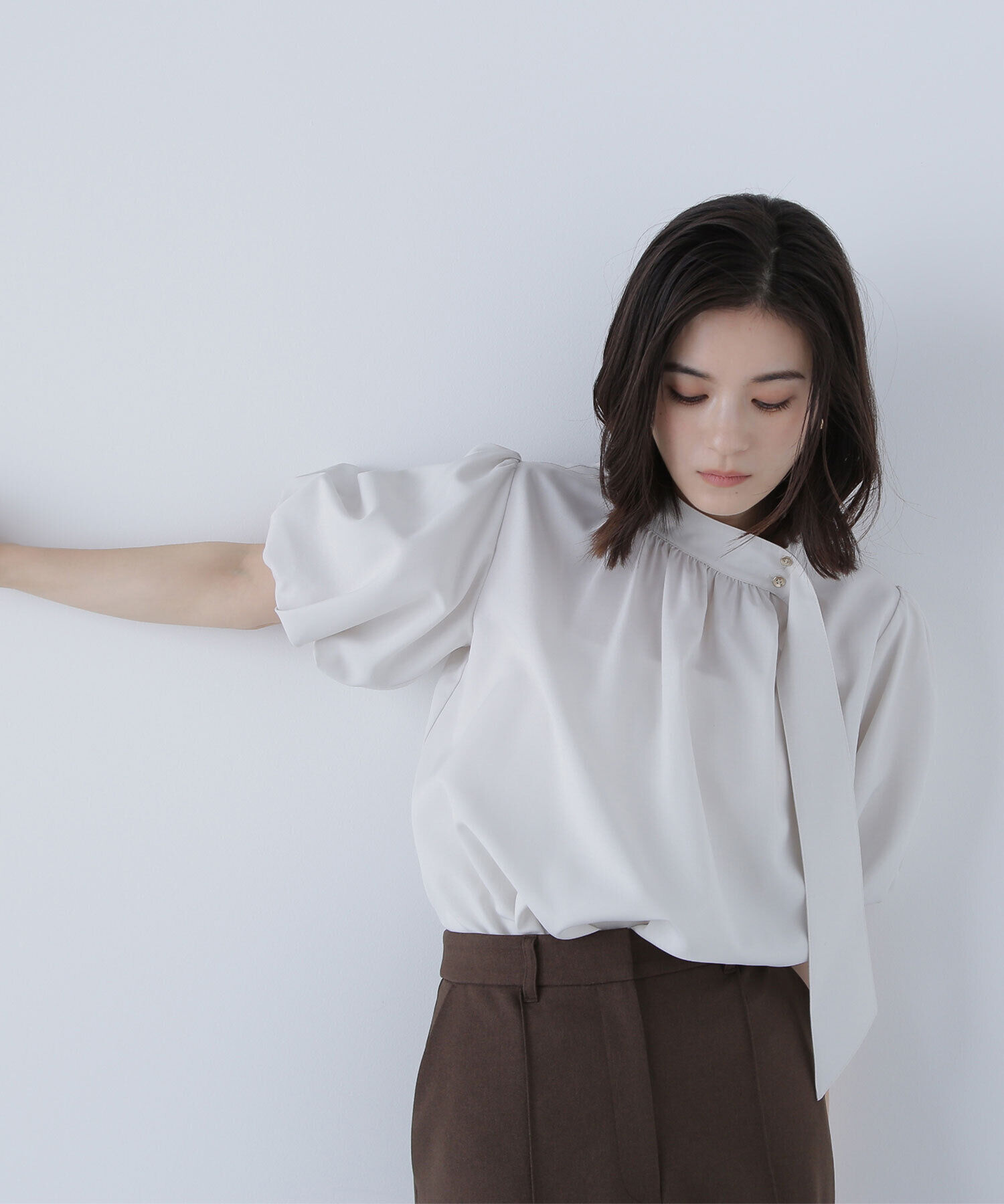  「リネンライクサイドタイブラウス」|シャツ・ブラウス|