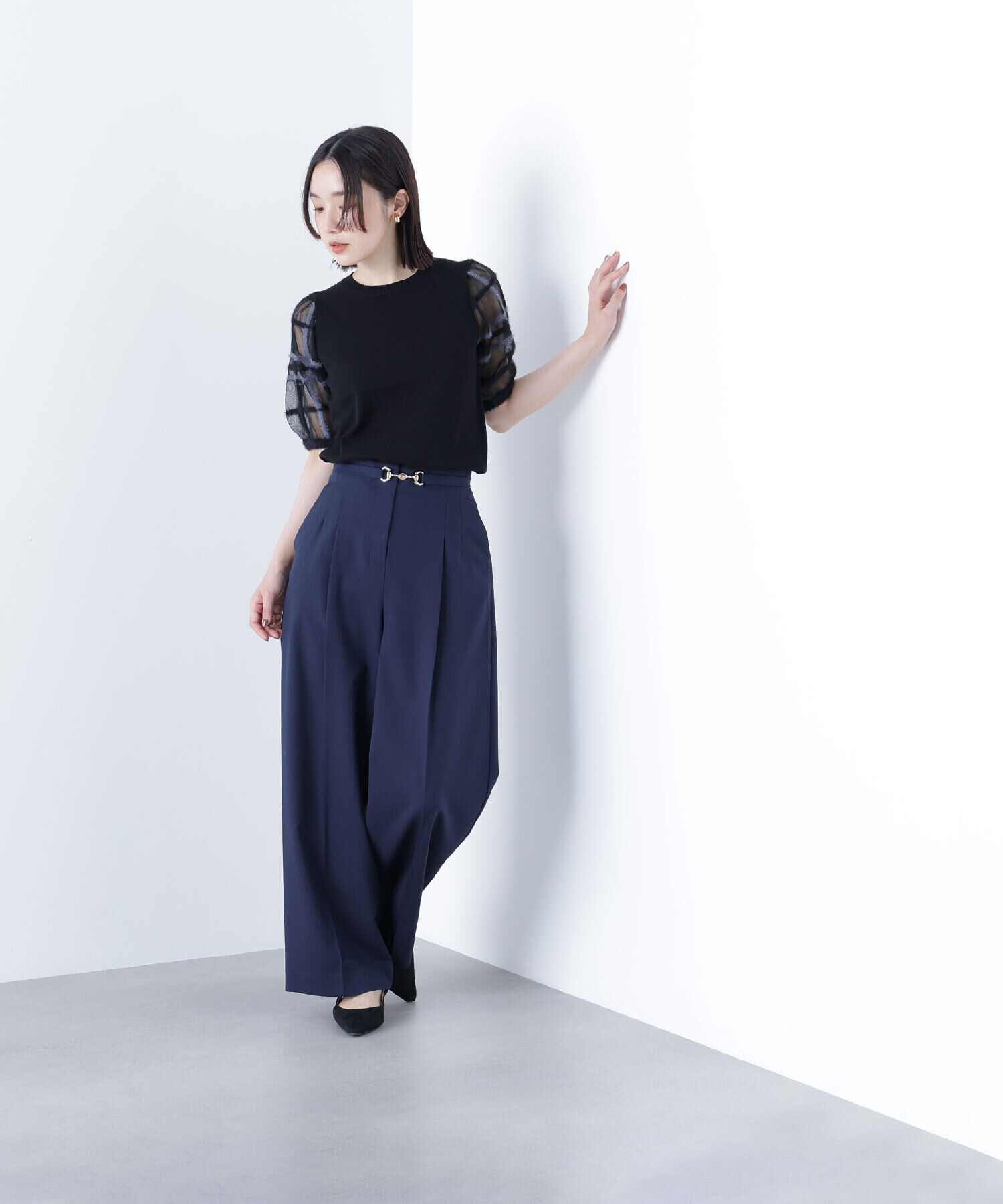  「シアーチェックスリーブニット」|ニット・セーター|