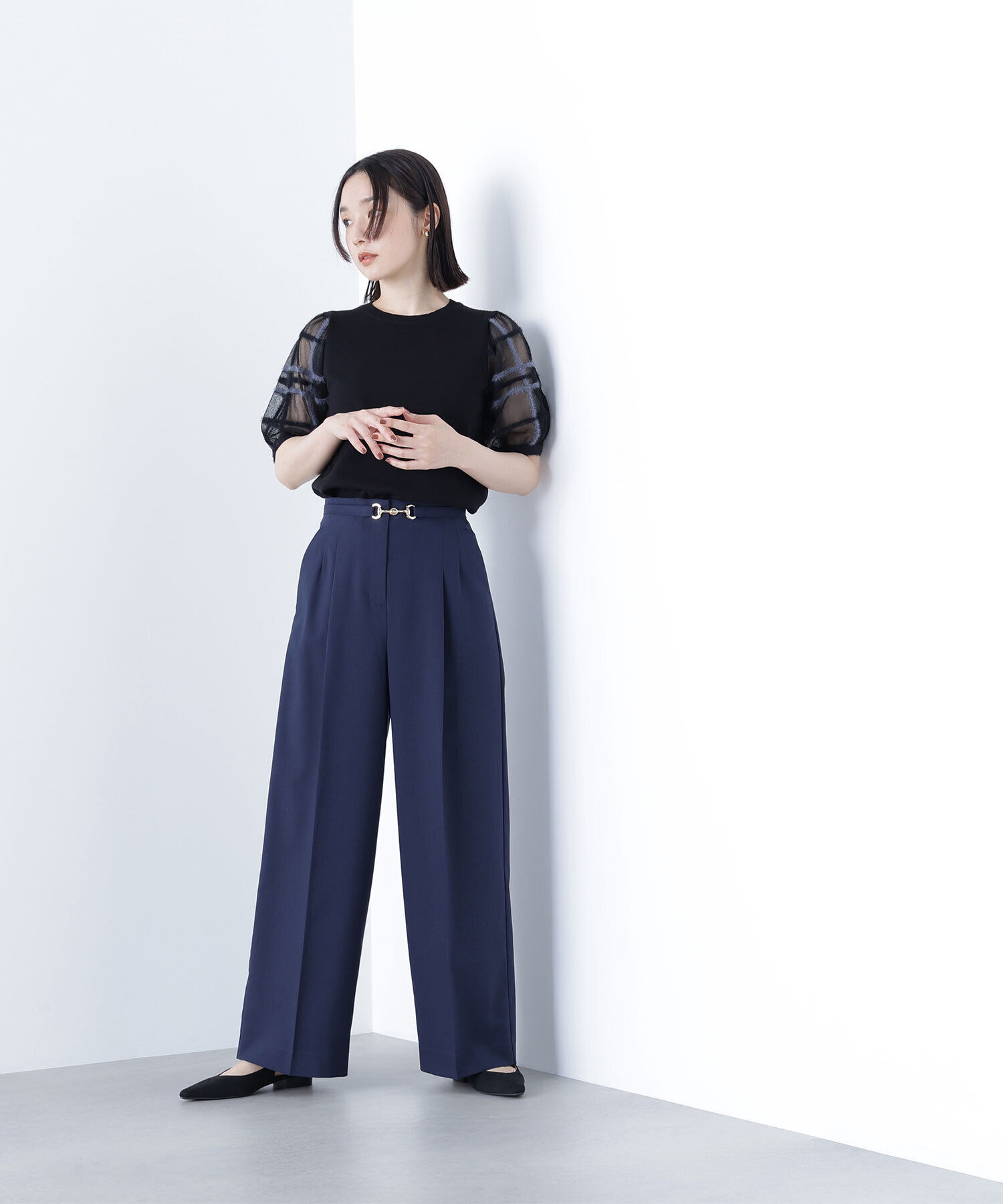  「シアーチェックスリーブニット」|ニット・セーター|