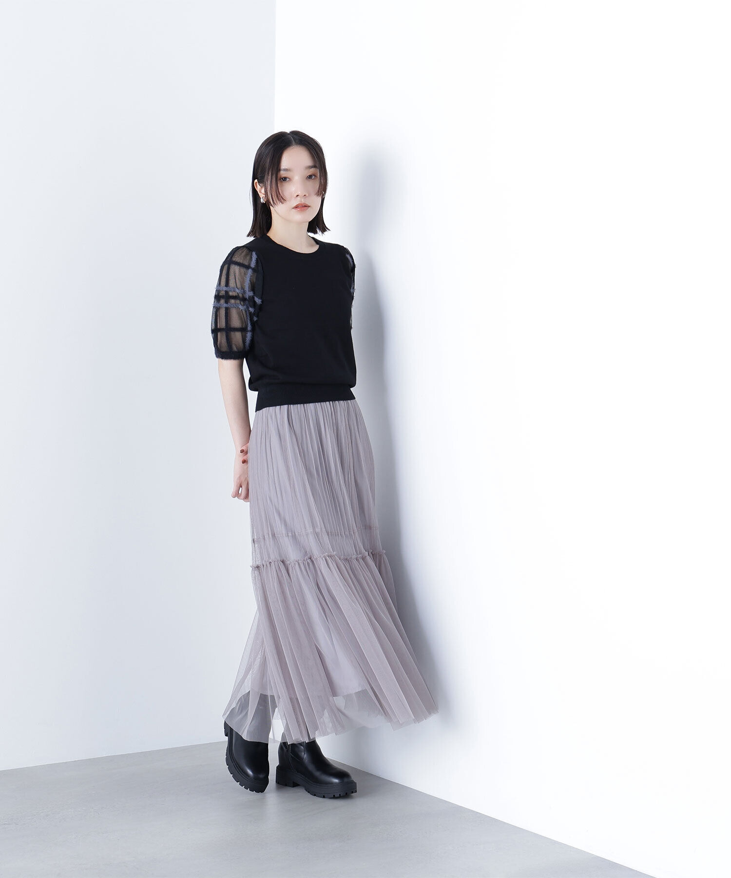  「シアーチェックスリーブニット」|ニット・セーター|