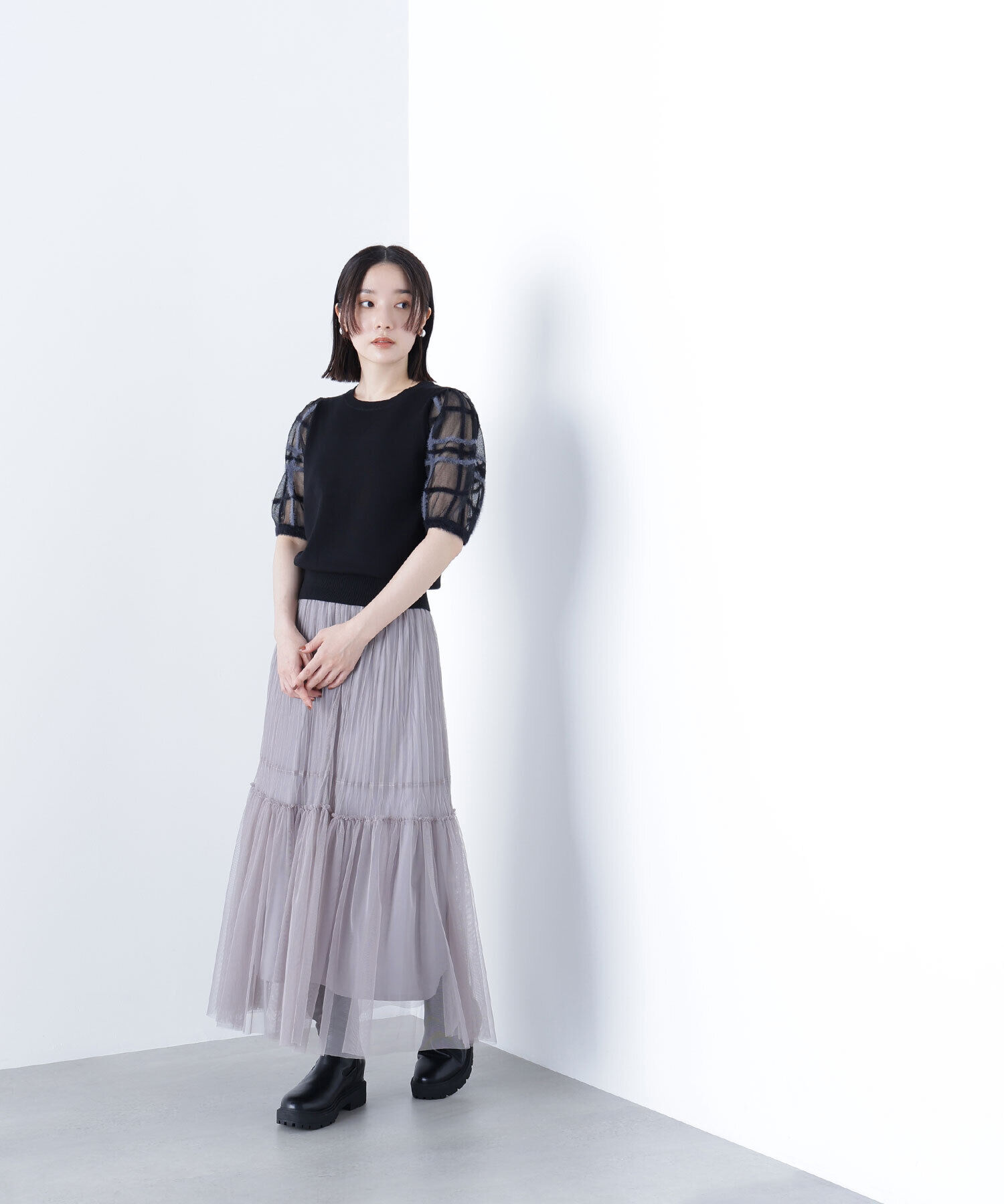  「シアーチェックスリーブニット」|ニット・セーター|