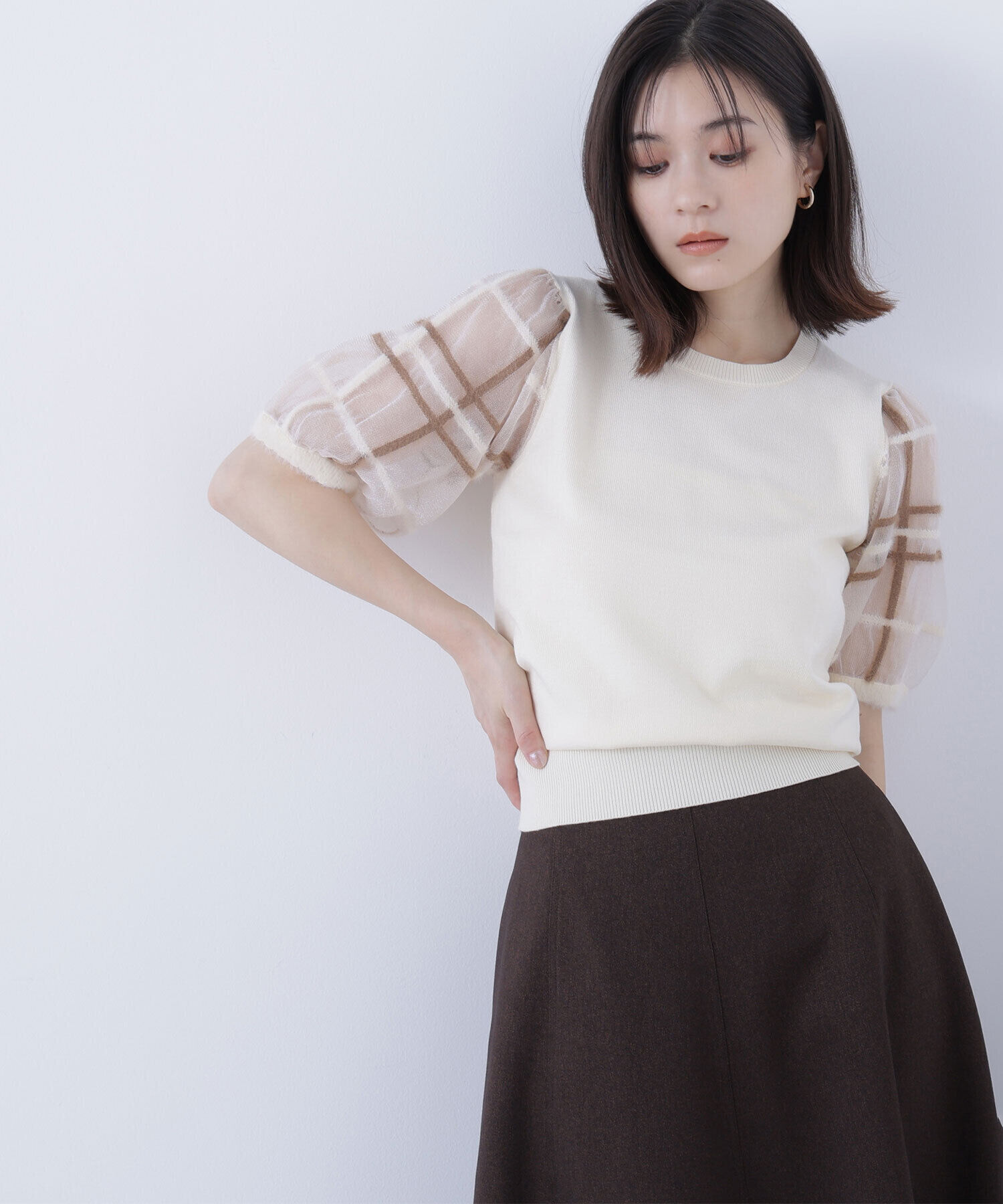  「シアーチェックスリーブニット」|ニット・セーター|