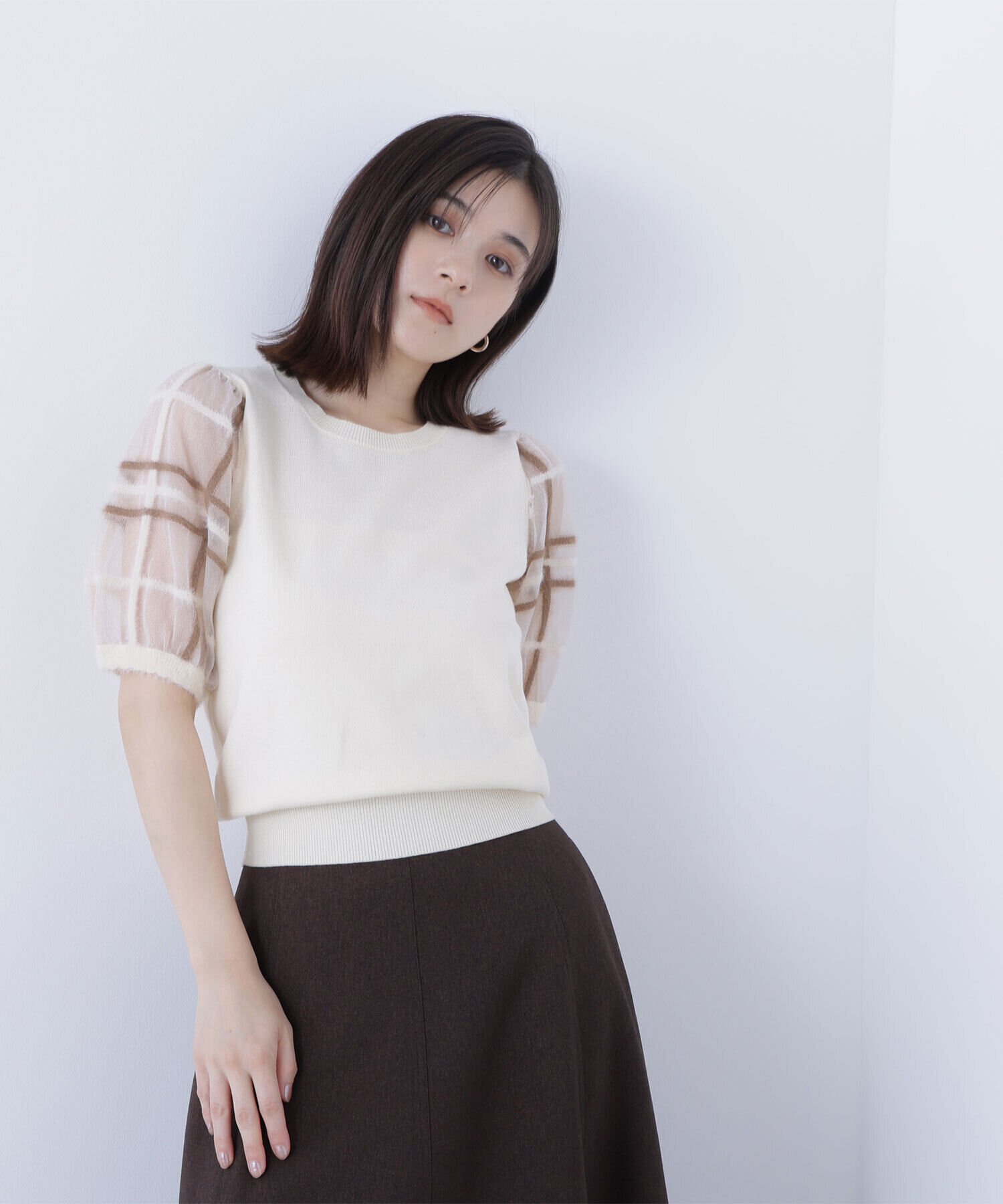  「シアーチェックスリーブニット」|ニット・セーター|