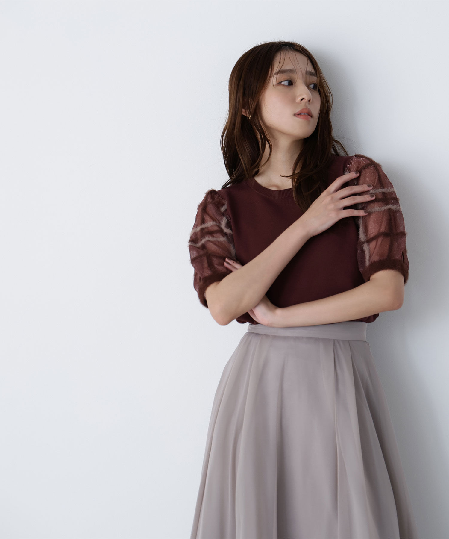  「シアーチェックスリーブニット」|ニット・セーター|