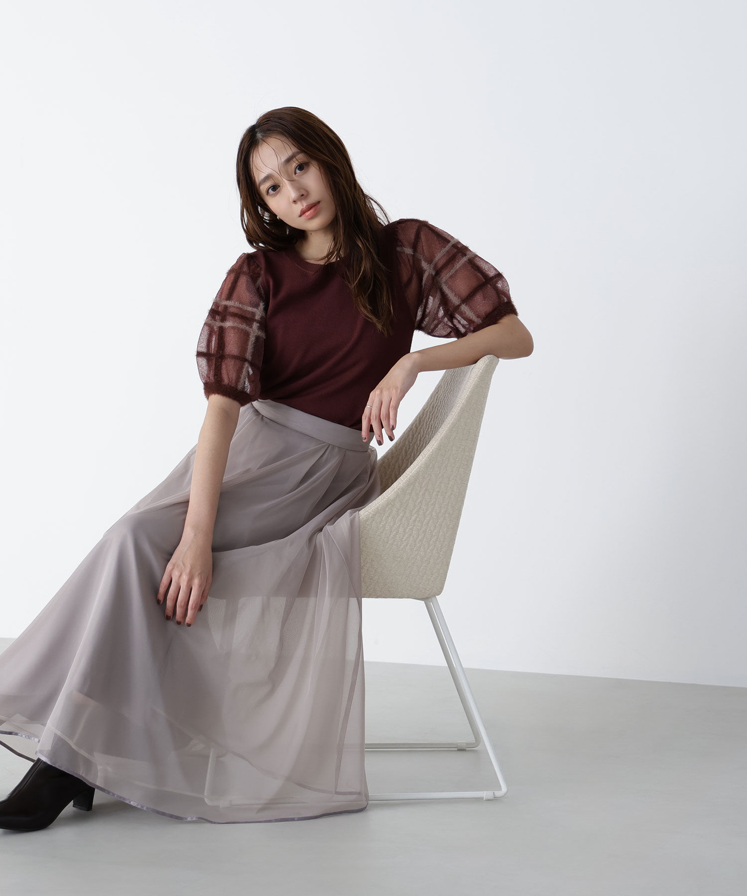  「シアーチェックスリーブニット」|ニット・セーター|