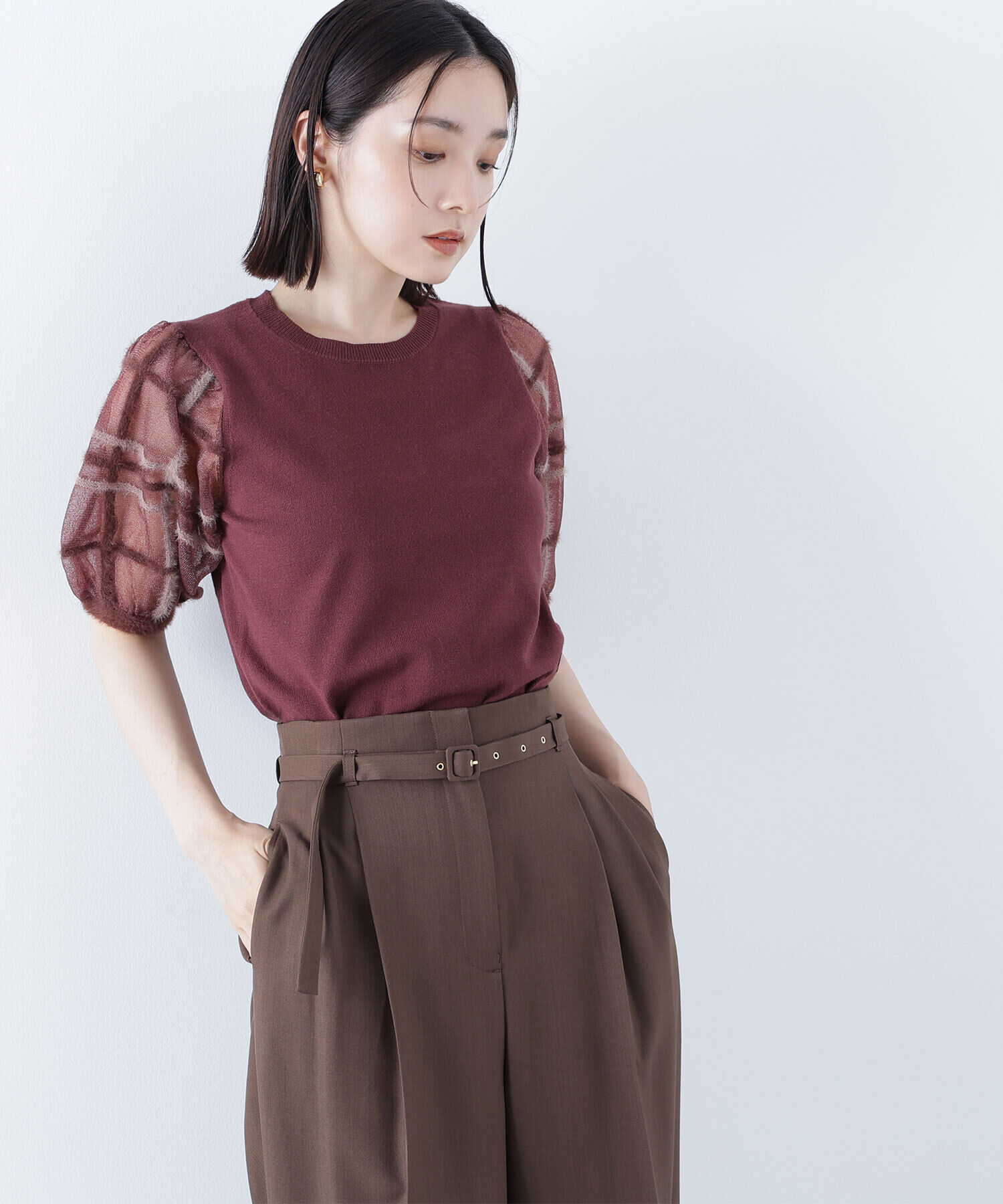  「シアーチェックスリーブニット」|ニット・セーター|