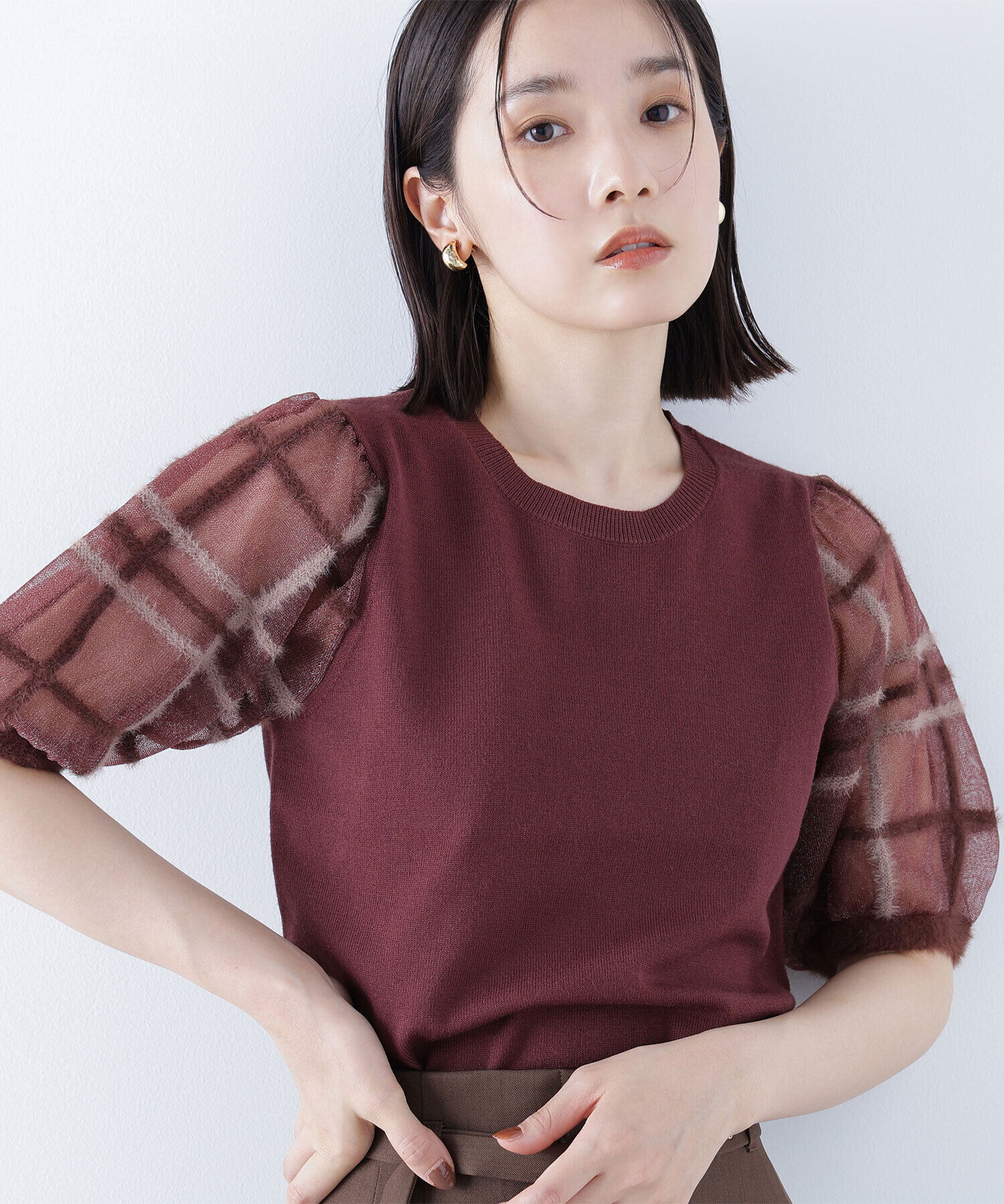  「シアーチェックスリーブニット」|ニット・セーター|