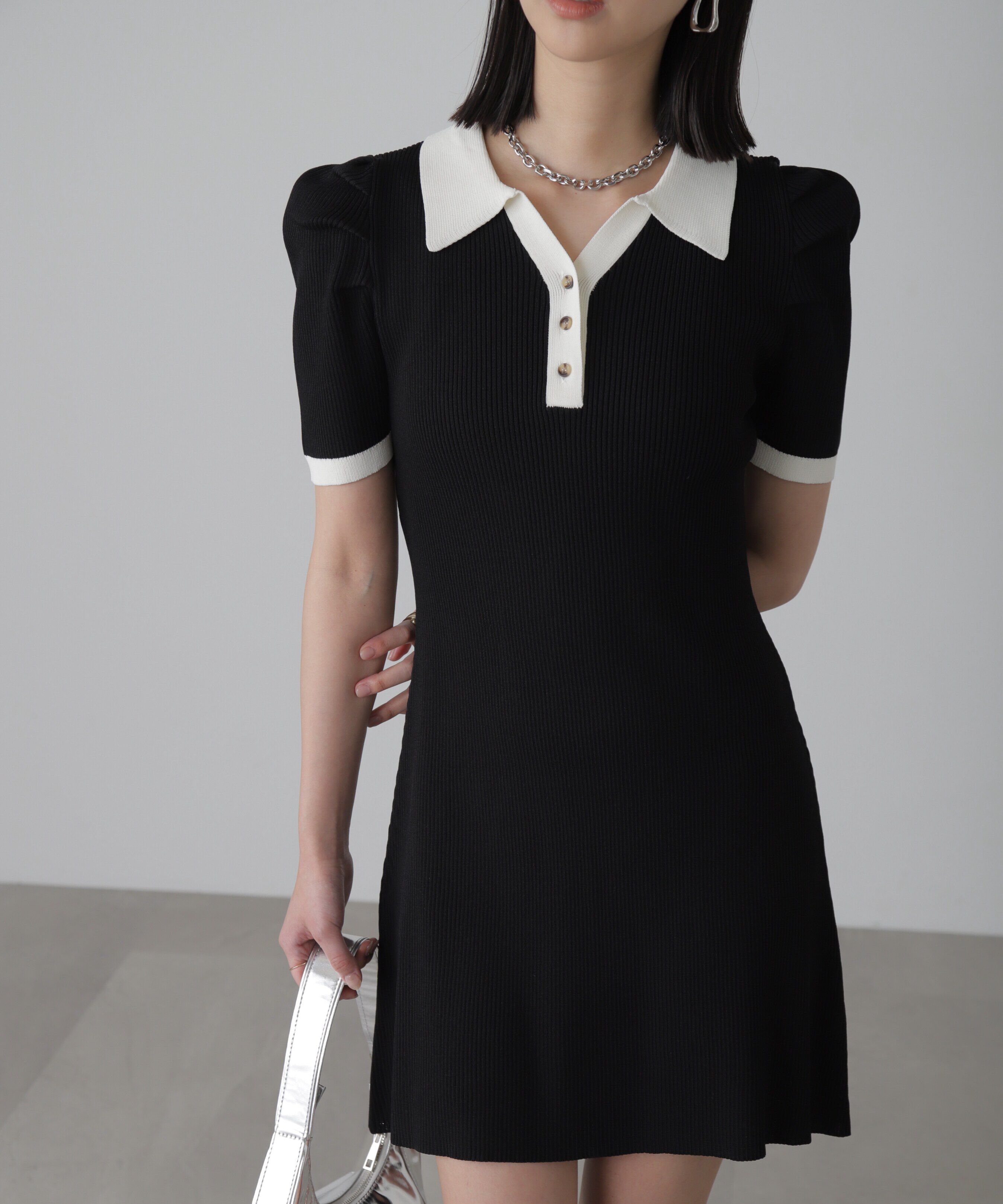  「配色半袖ポロワンピース」|ワンピース|