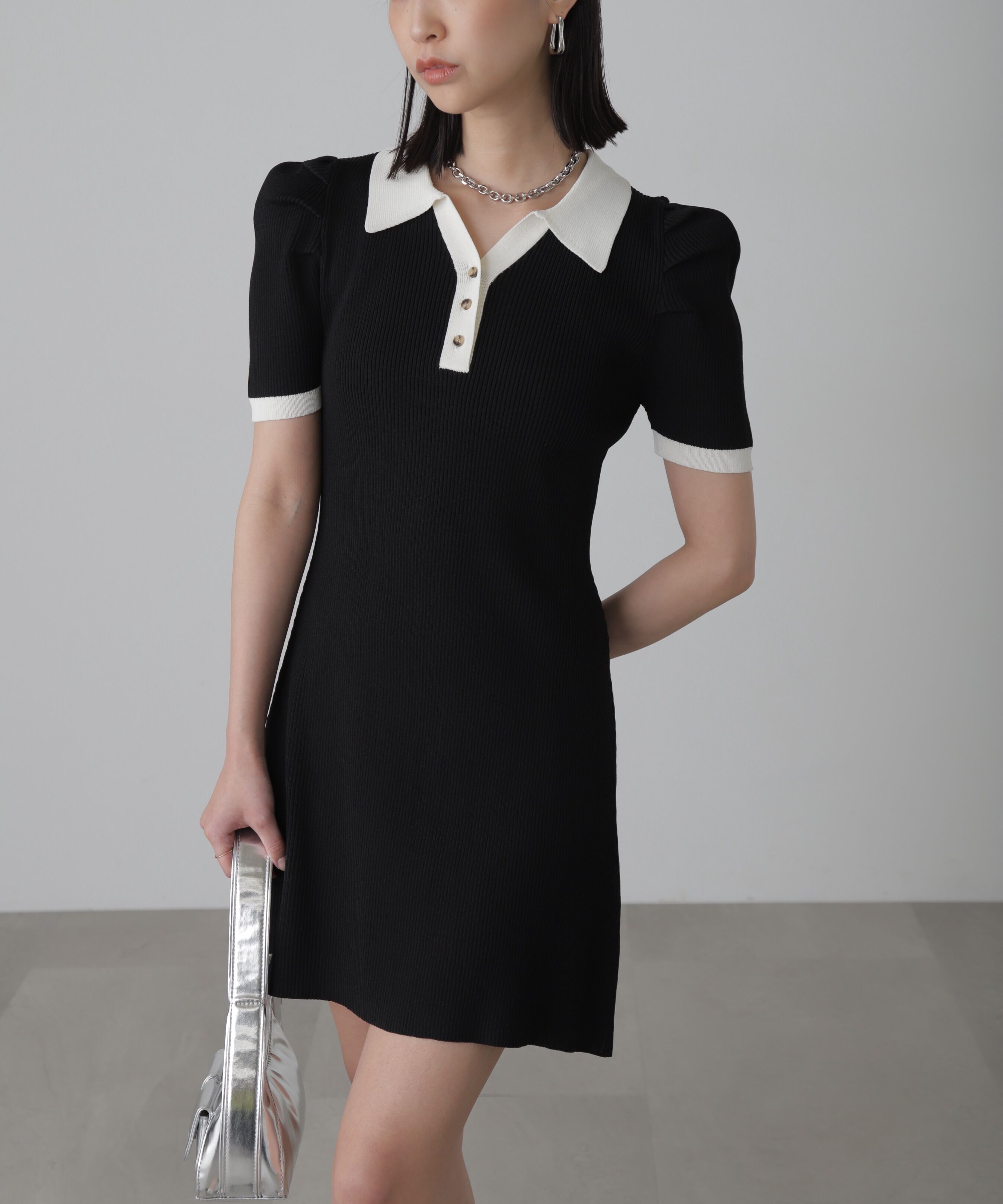  「配色半袖ポロワンピース」|ワンピース|