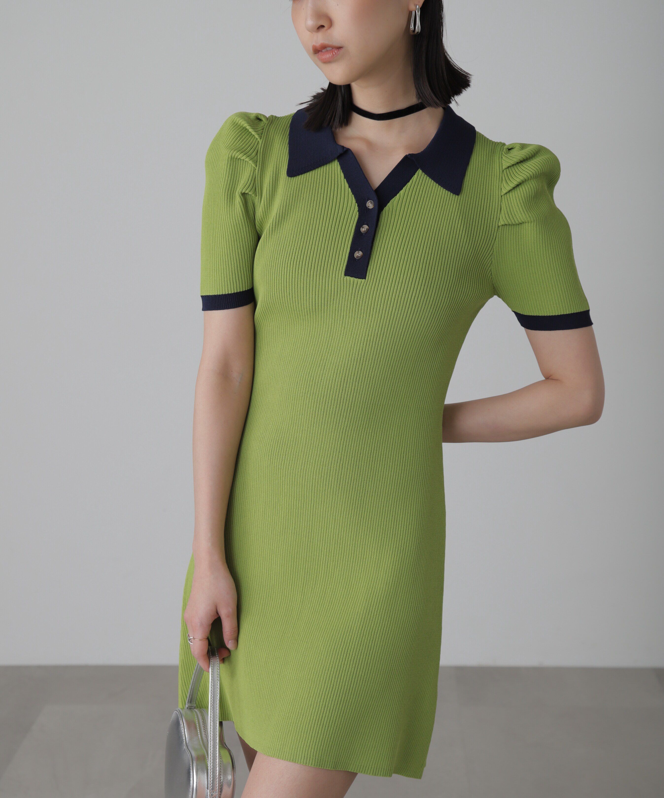  「配色半袖ポロワンピース」|ワンピース|