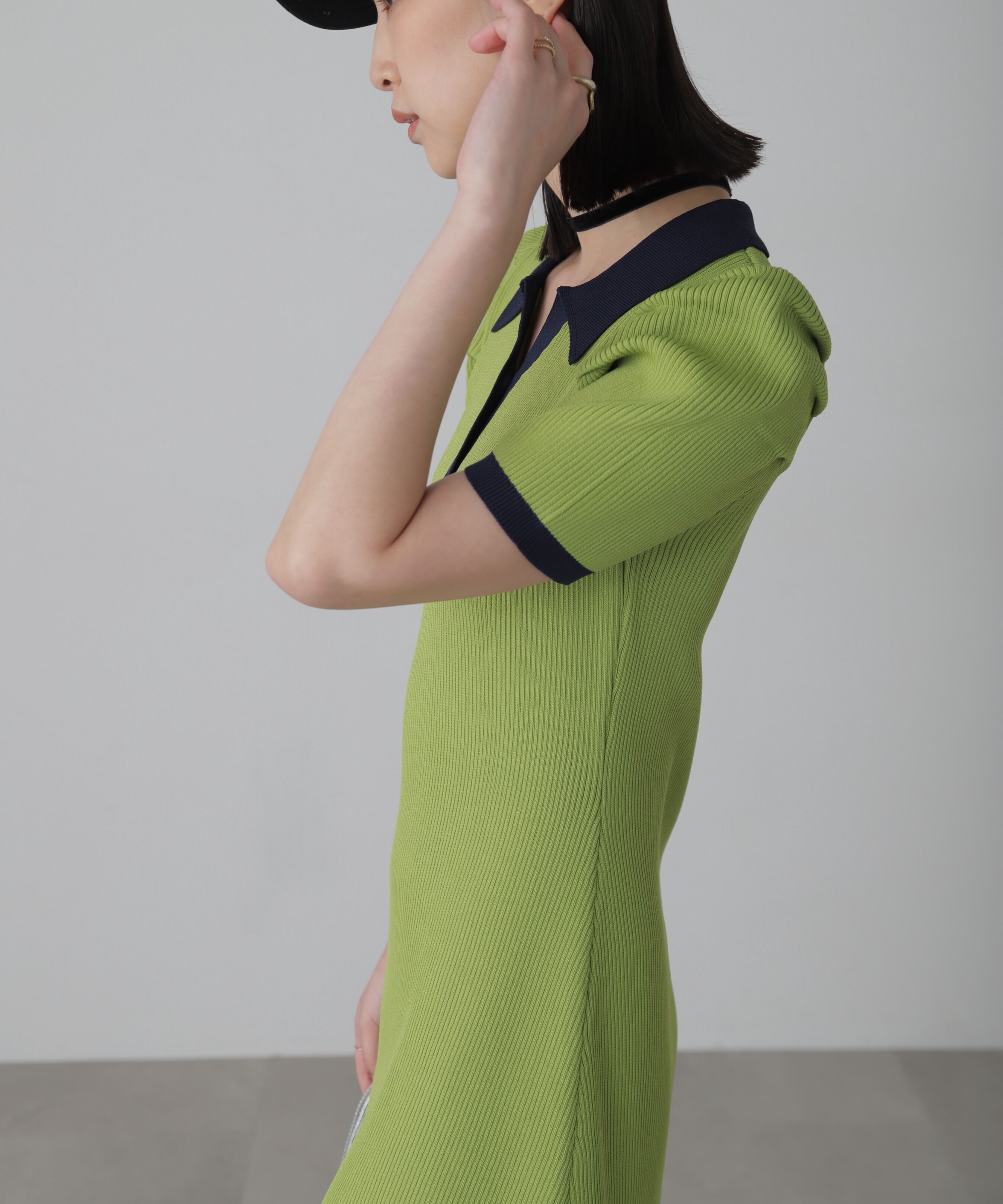  「配色半袖ポロワンピース」|ワンピース|