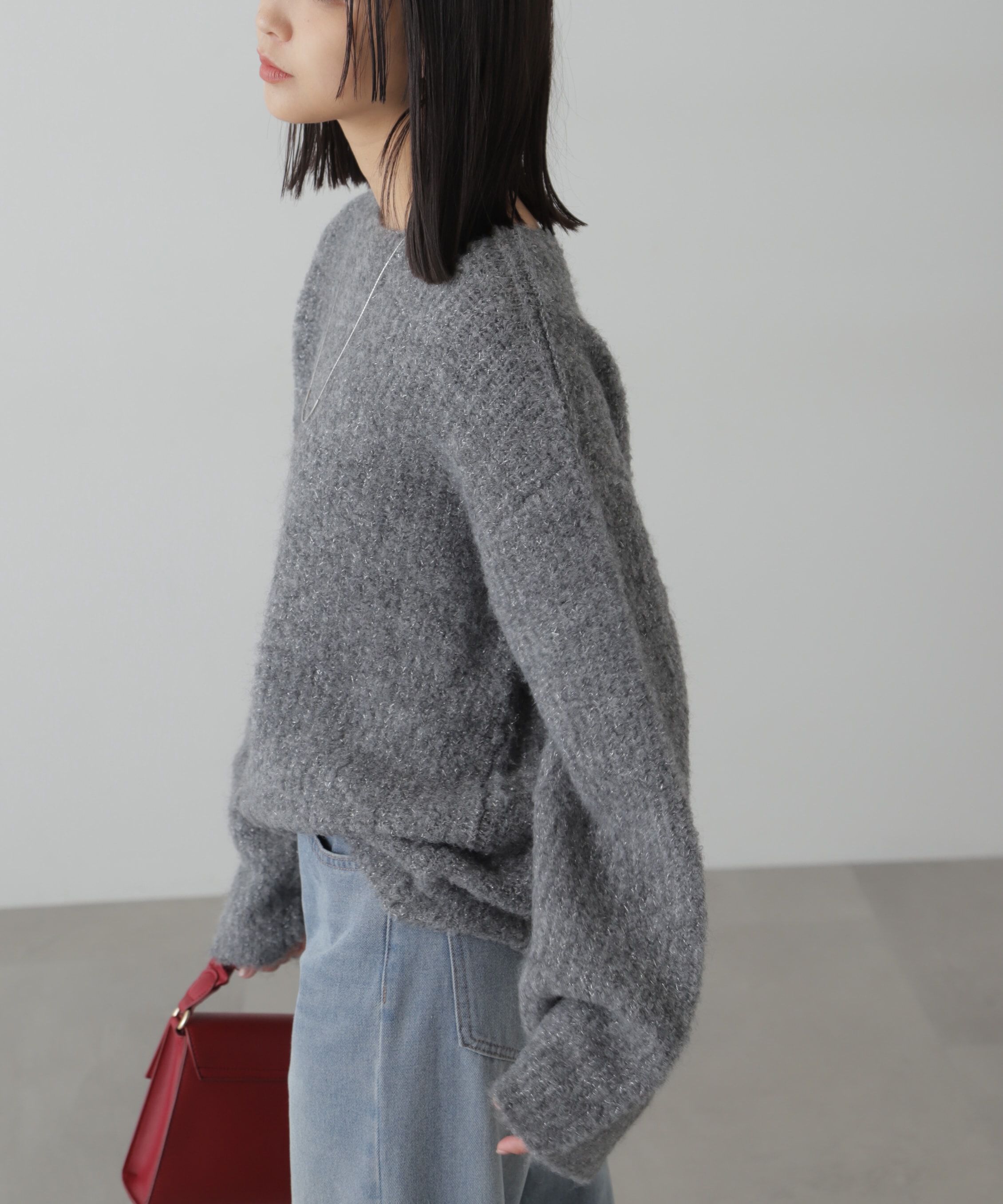  「ラメミックスブークレー畦ニット」|ニット・セーター|