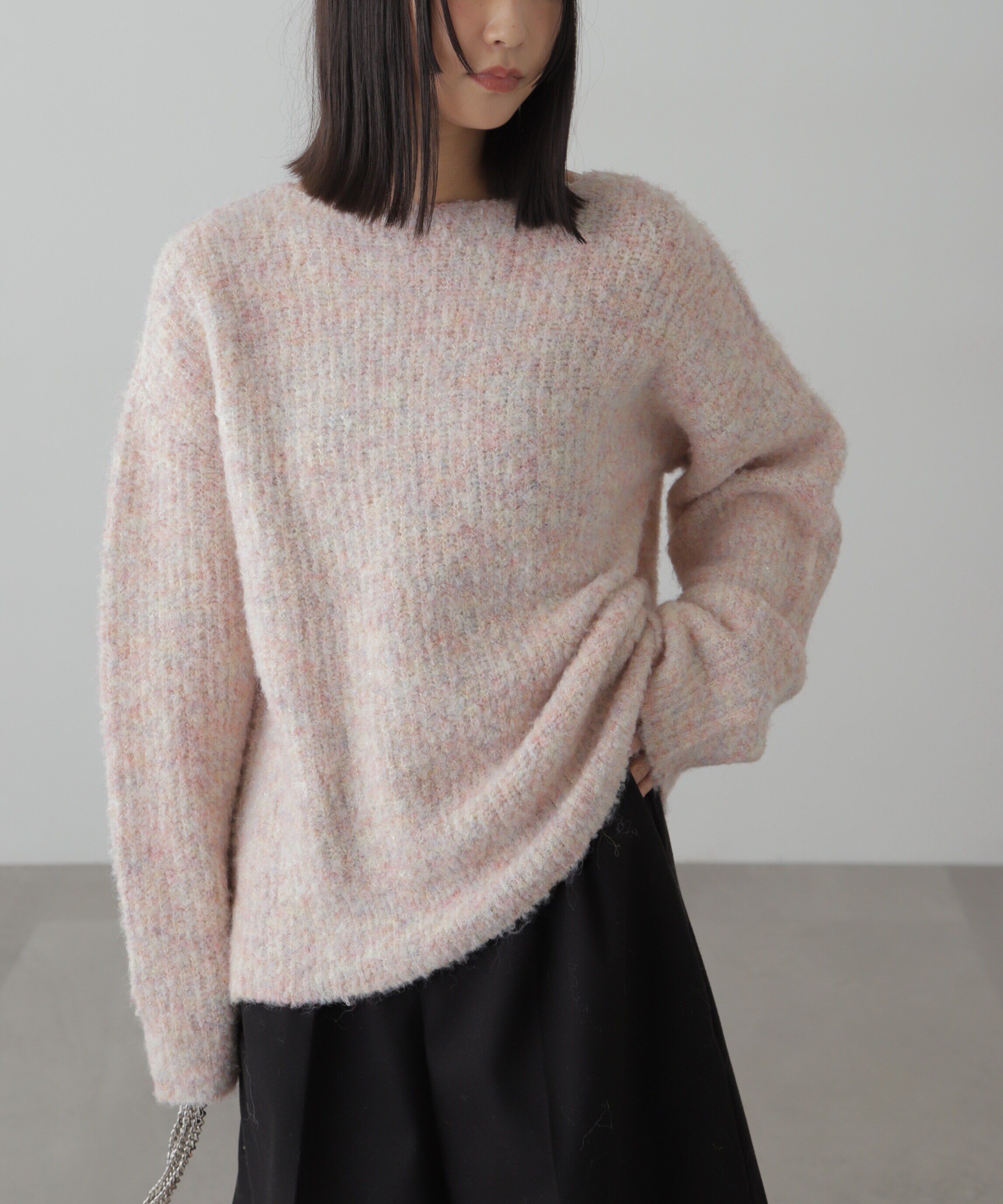  「ラメミックスブークレー畦ニット」|ニット・セーター|