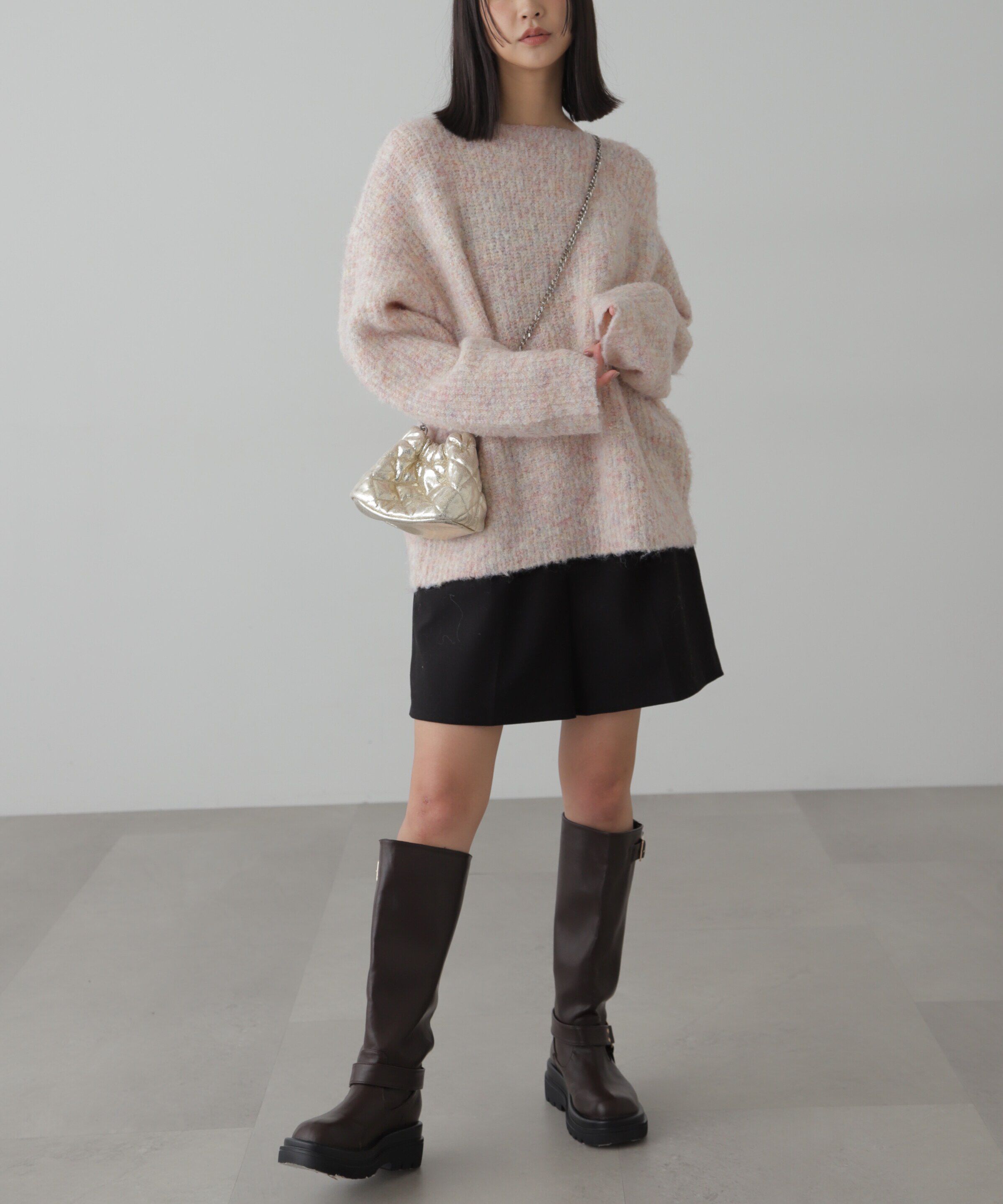  「ラメミックスブークレー畦ニット」|ニット・セーター|