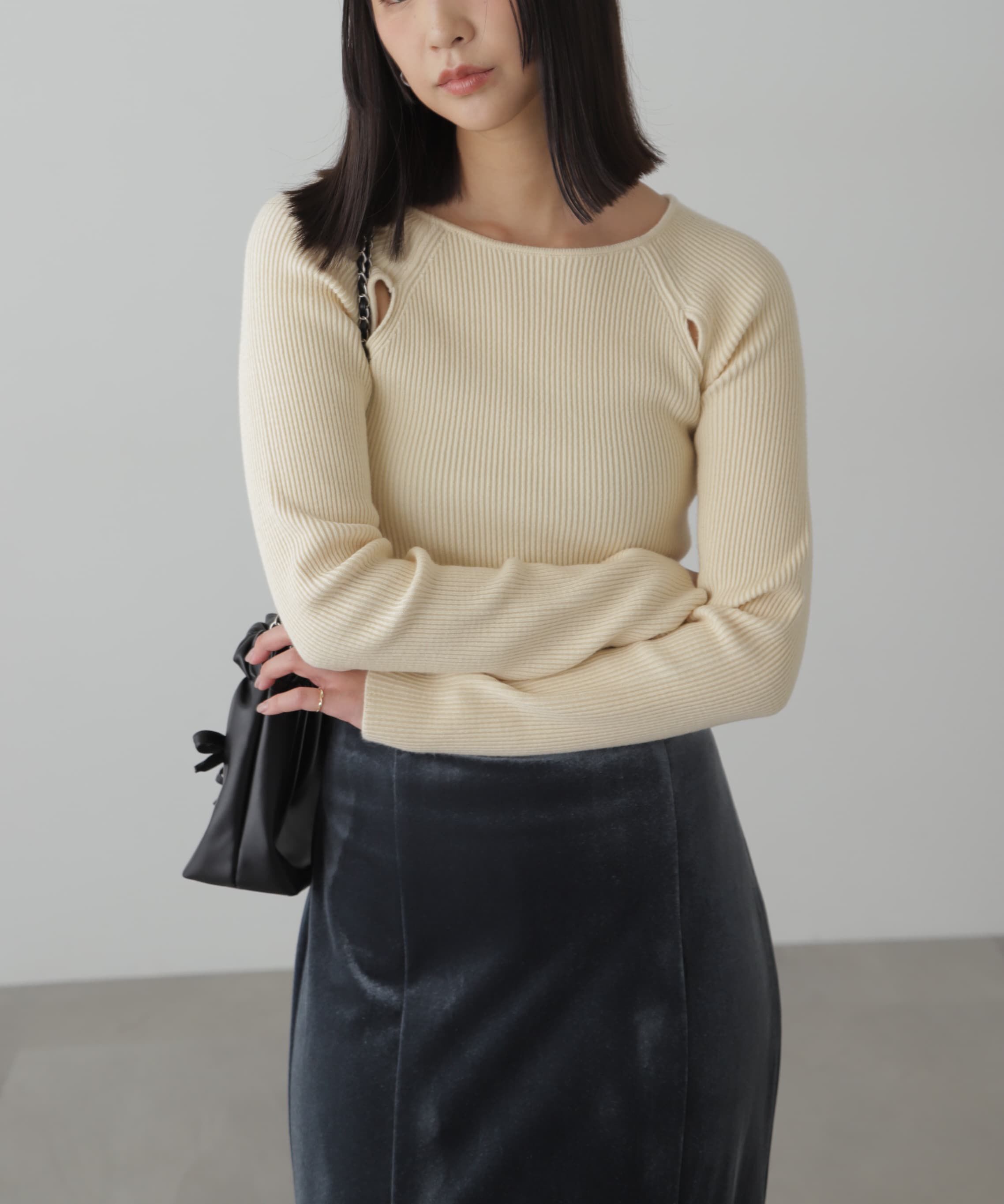  「クルーネックカッティングニット」|ニット・セーター|