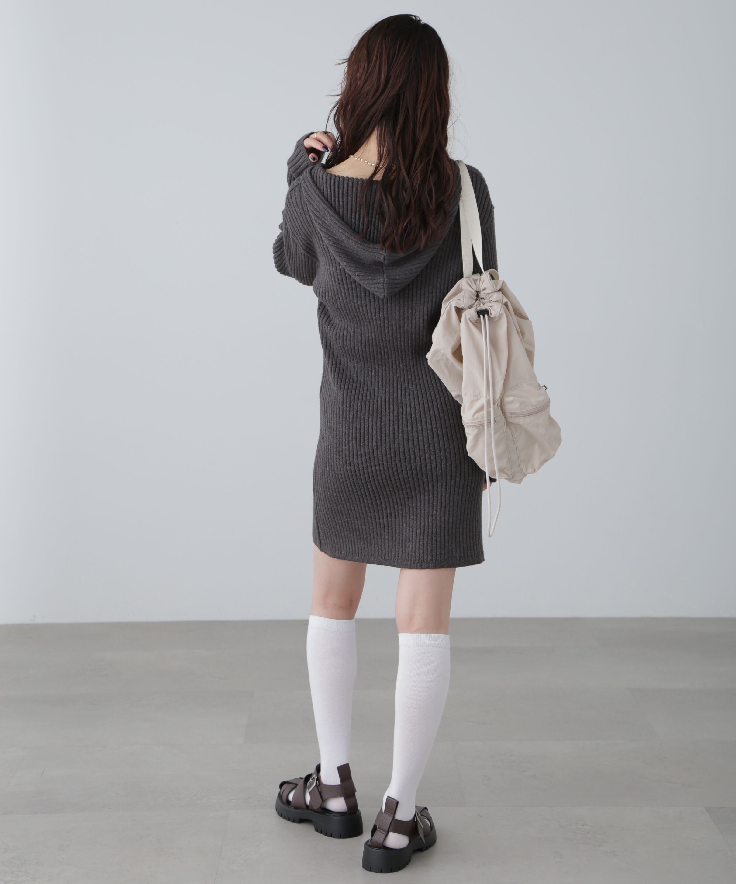  「フード付きニットミニワンピース」|ワンピース|