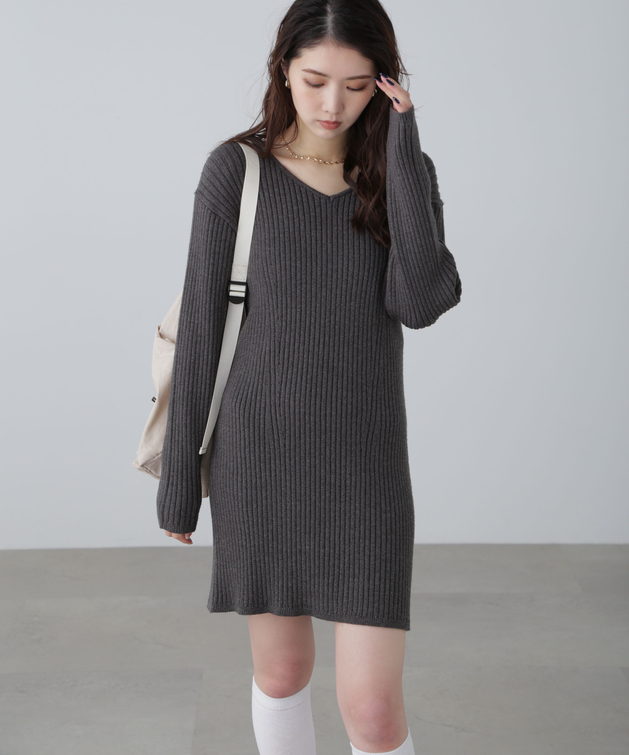  「フード付きニットミニワンピース」|ワンピース|