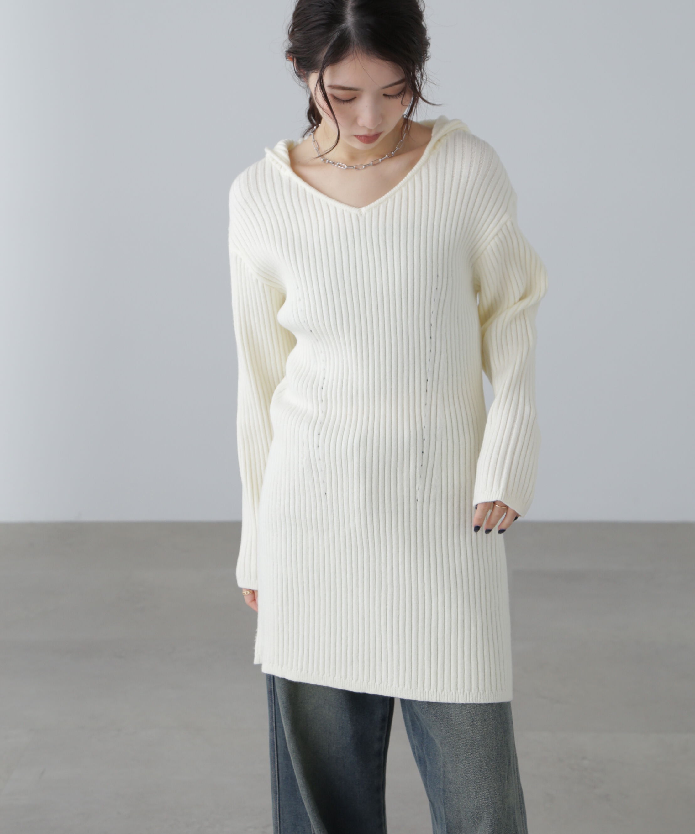  「フード付きニットミニワンピース」|ワンピース|