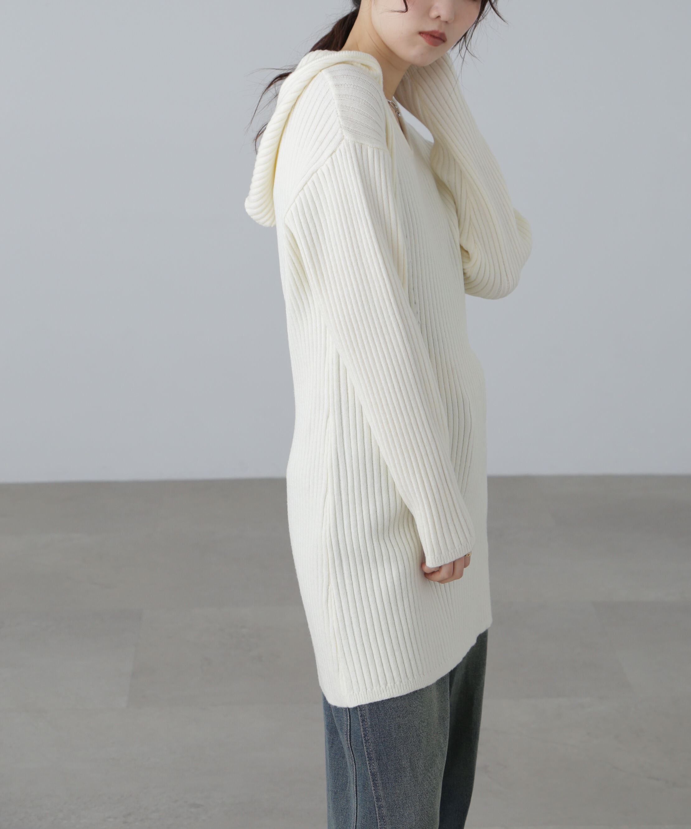  「フード付きニットミニワンピース」|ワンピース|