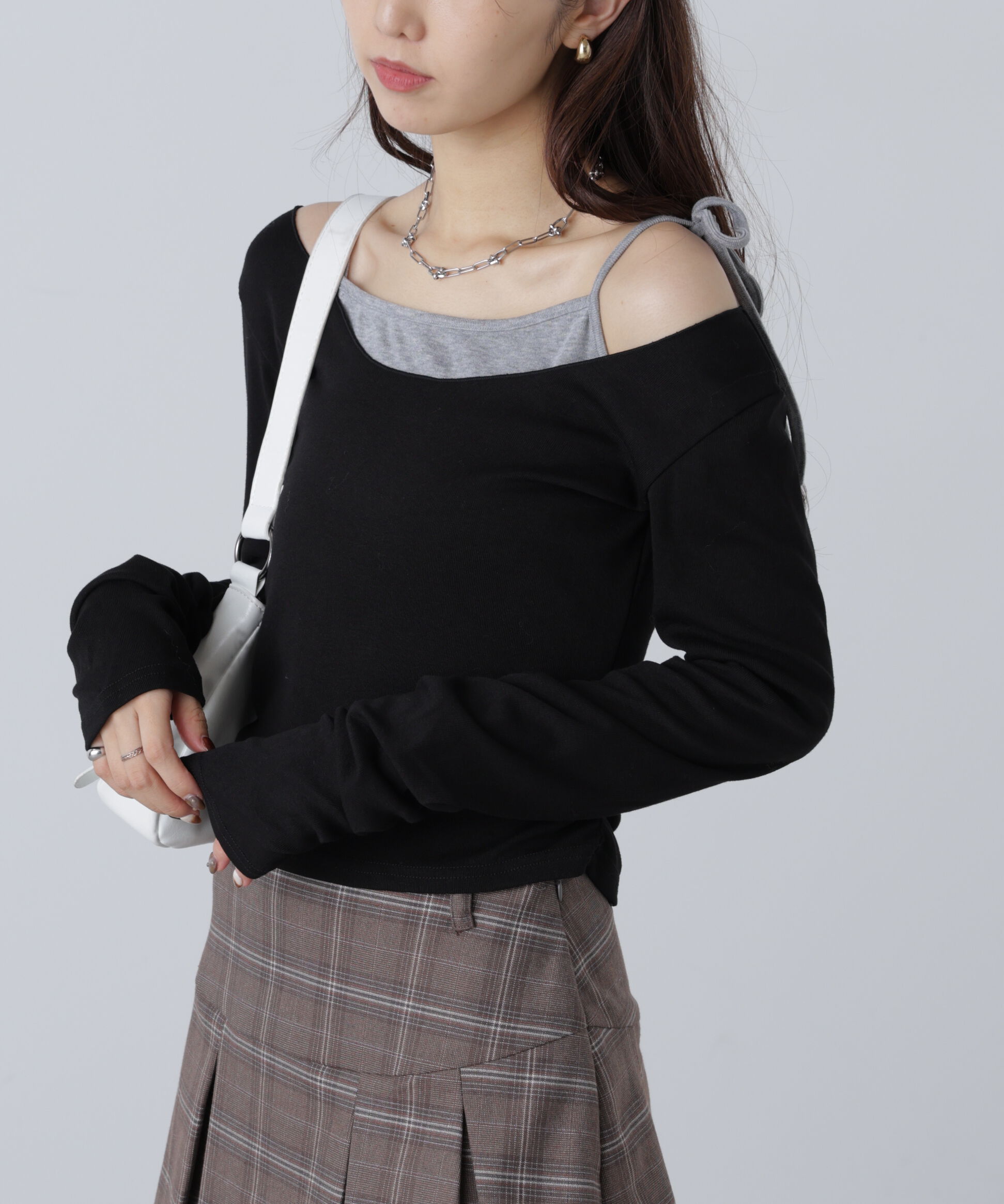  「ワンショルキャミレイヤード風カットソー」|Tシャツ・カットソー|