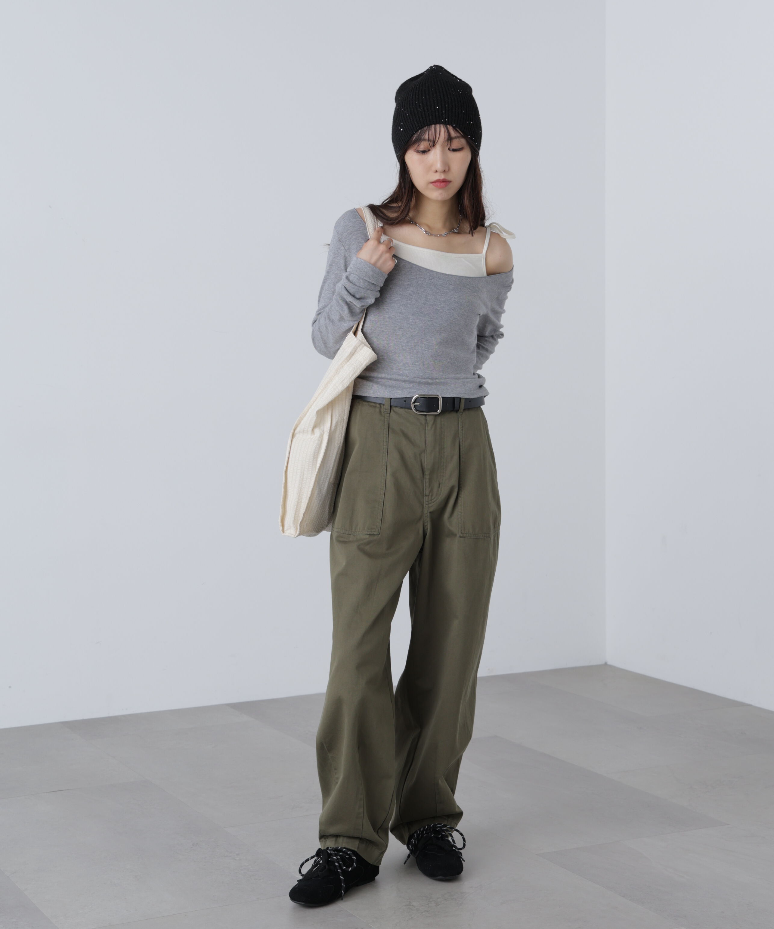  「ワンショルキャミレイヤード風カットソー」|Tシャツ・カットソー|