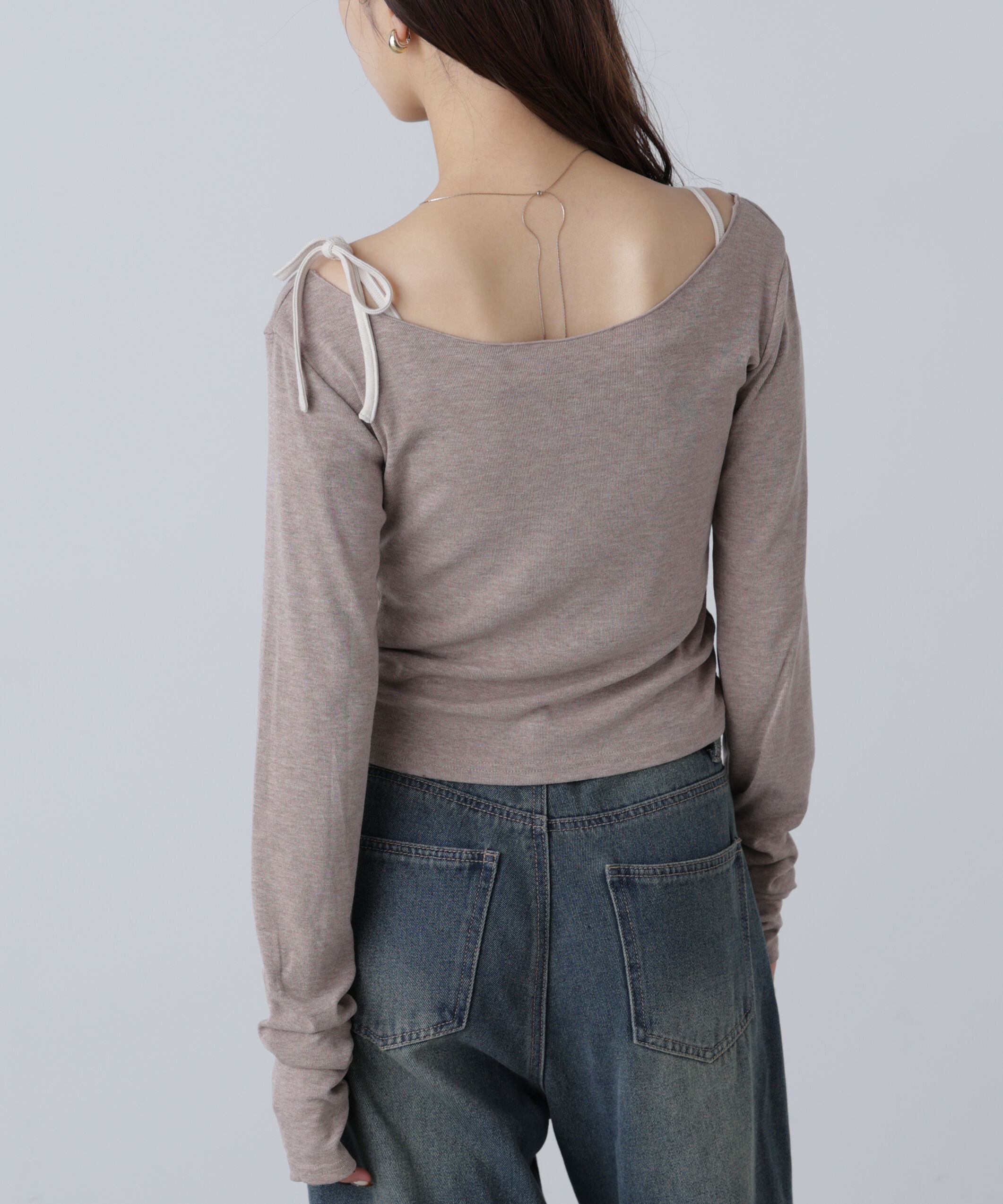  「ワンショルキャミレイヤード風カットソー」|Tシャツ・カットソー|