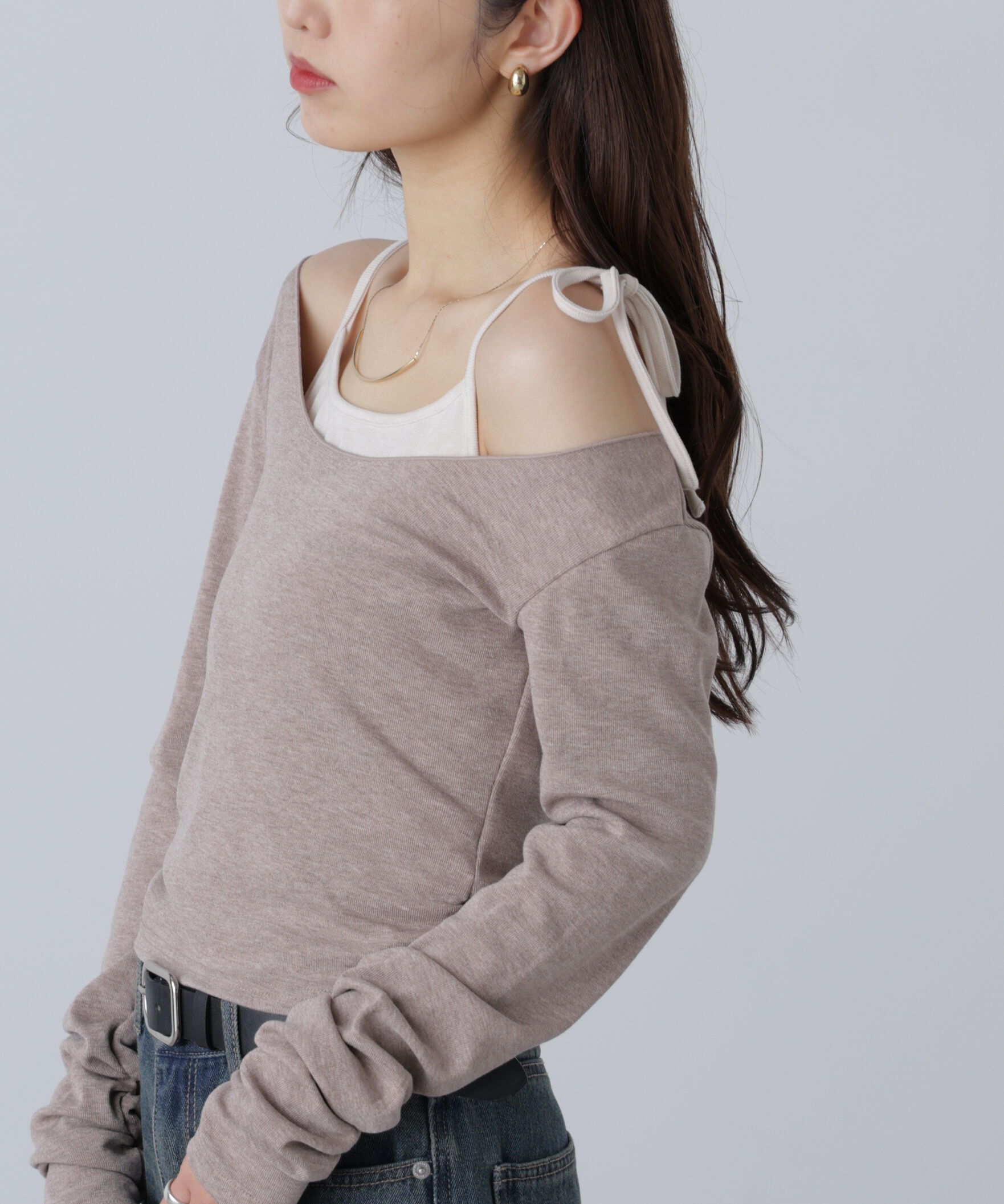  「ワンショルキャミレイヤード風カットソー」|Tシャツ・カットソー|