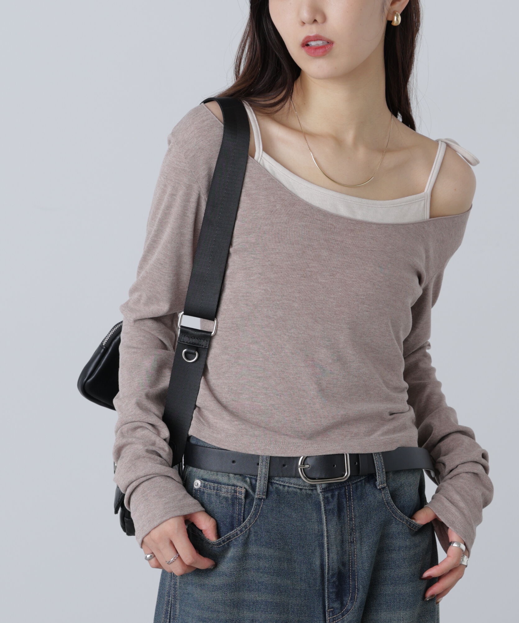  「ワンショルキャミレイヤード風カットソー」|Tシャツ・カットソー|