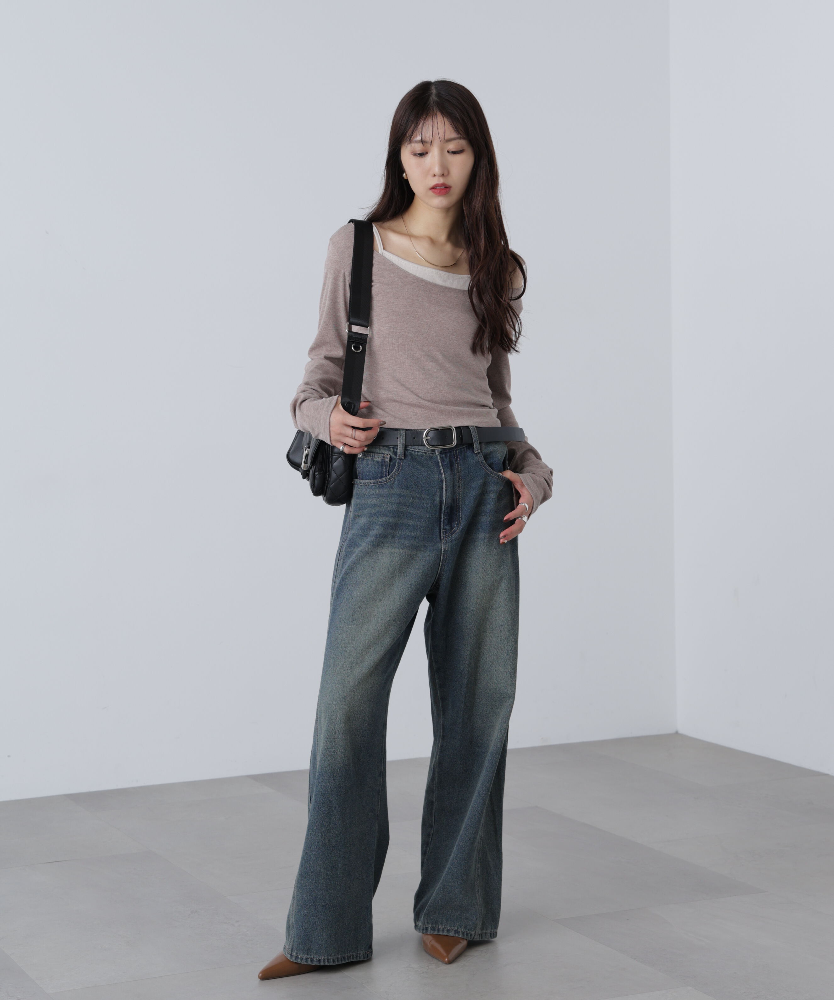  「ワンショルキャミレイヤード風カットソー」|Tシャツ・カットソー|