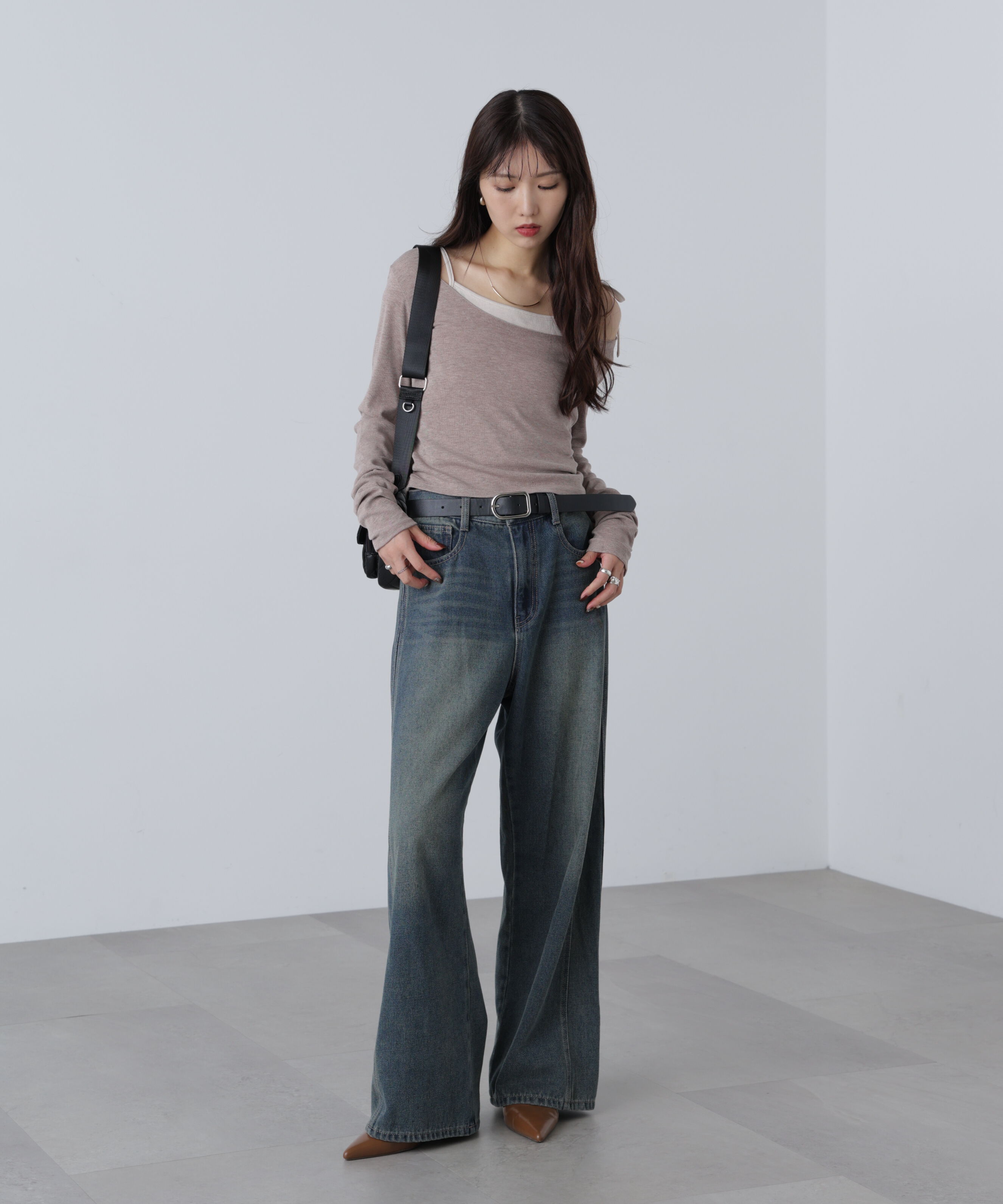  「ワンショルキャミレイヤード風カットソー」|Tシャツ・カットソー|