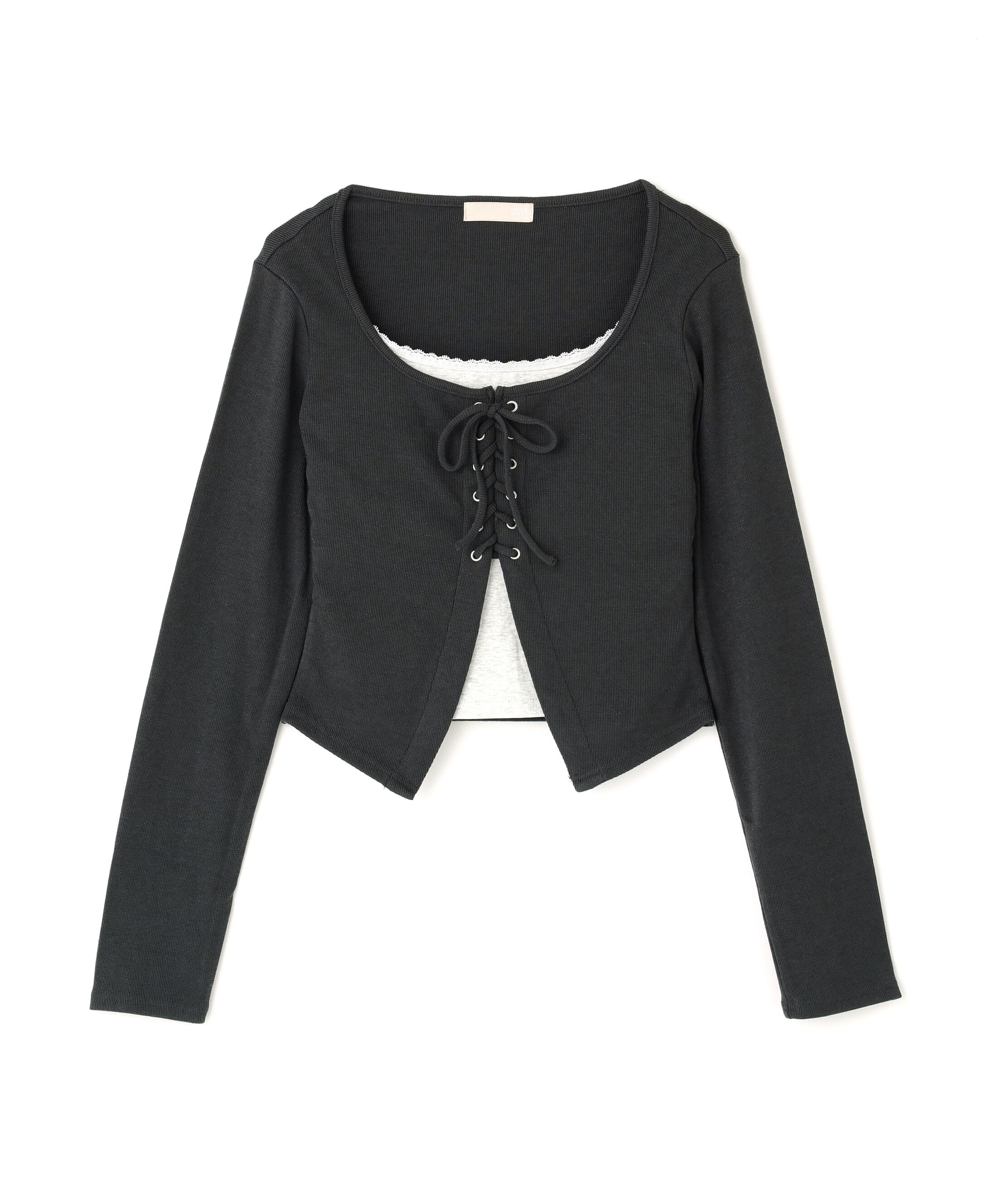  「レースアップレイヤード長袖カットソー」|Tシャツ・カットソー|