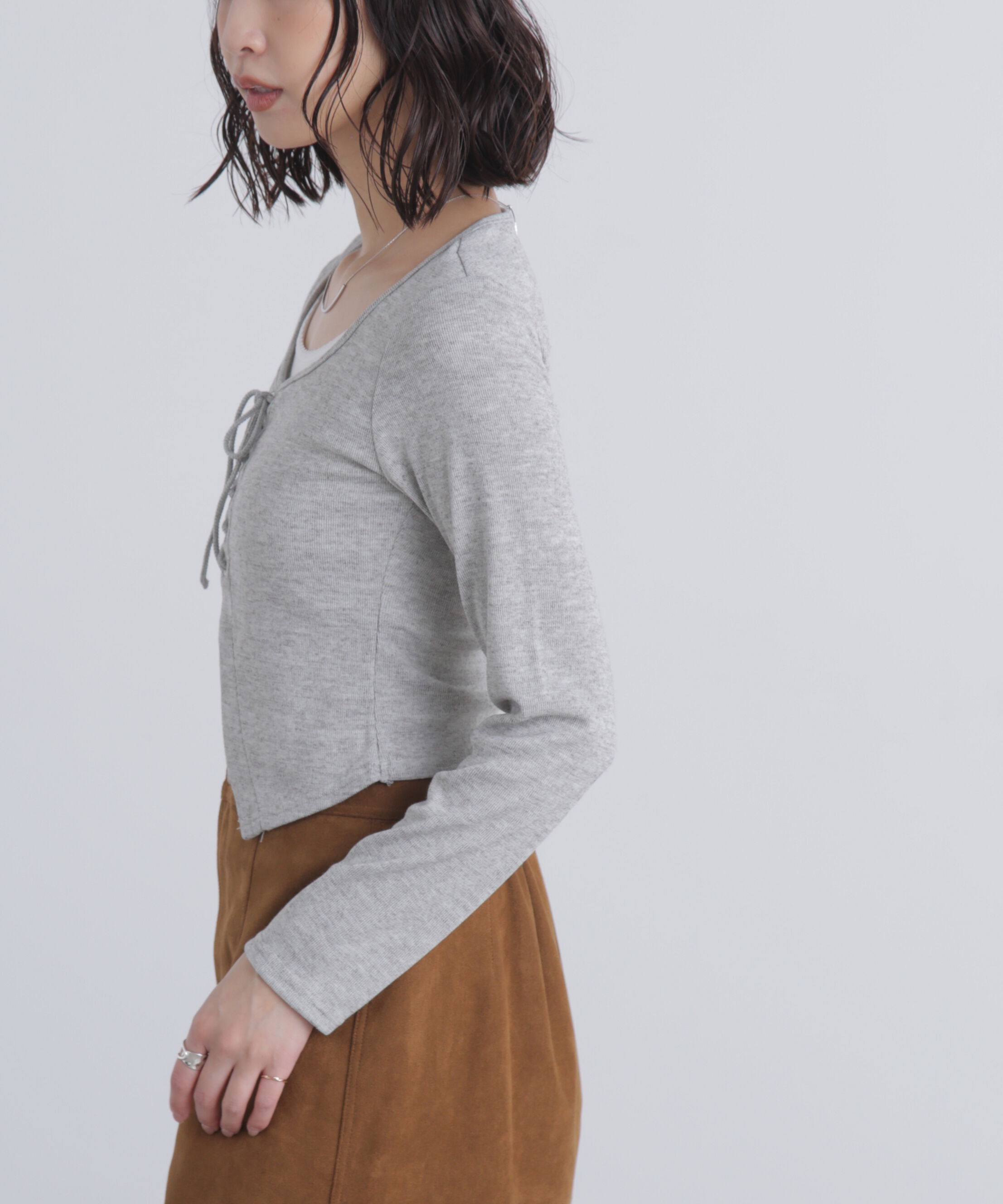  「レースアップレイヤード長袖カットソー」|Tシャツ・カットソー|