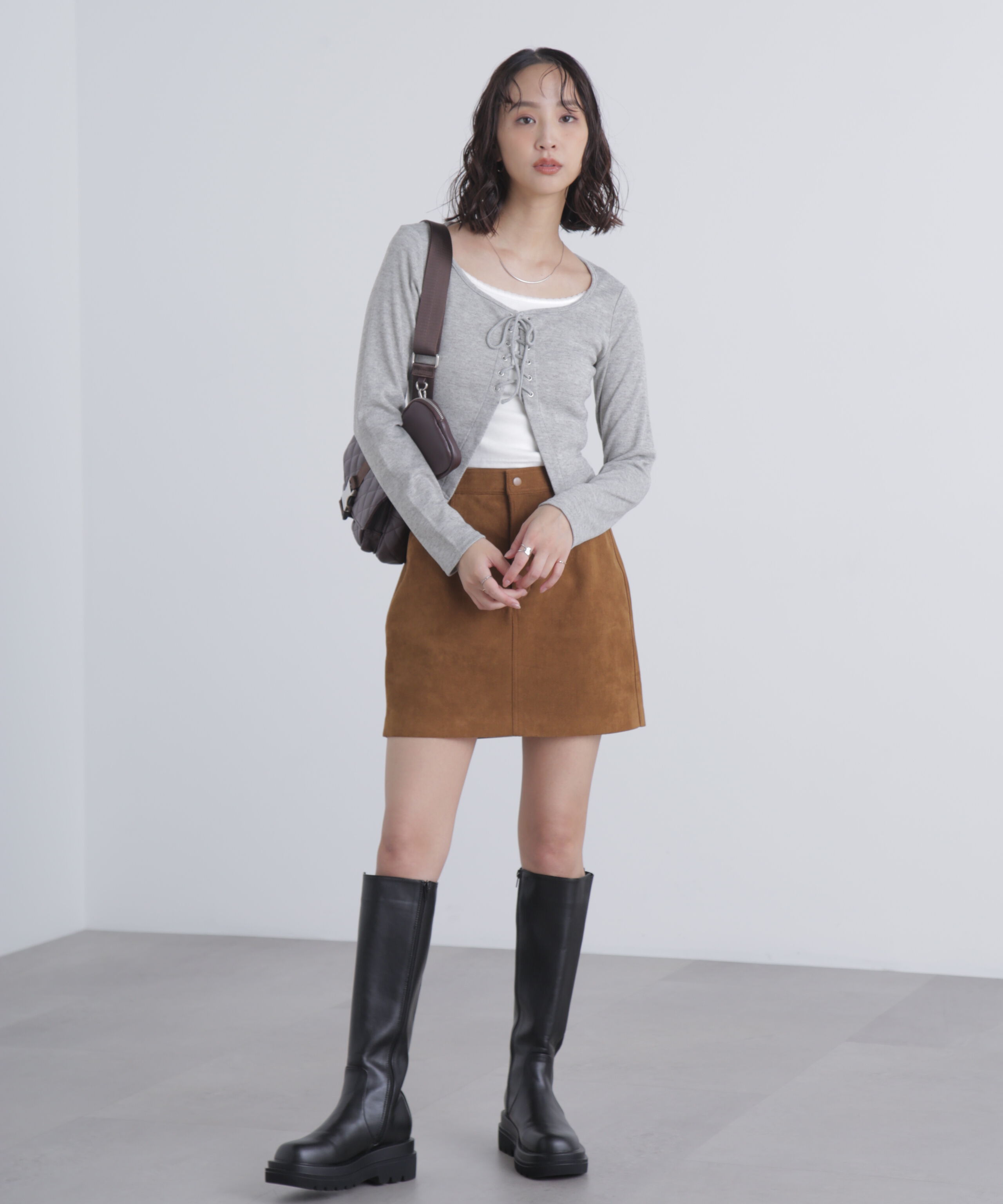  「レースアップレイヤード長袖カットソー」|Tシャツ・カットソー|