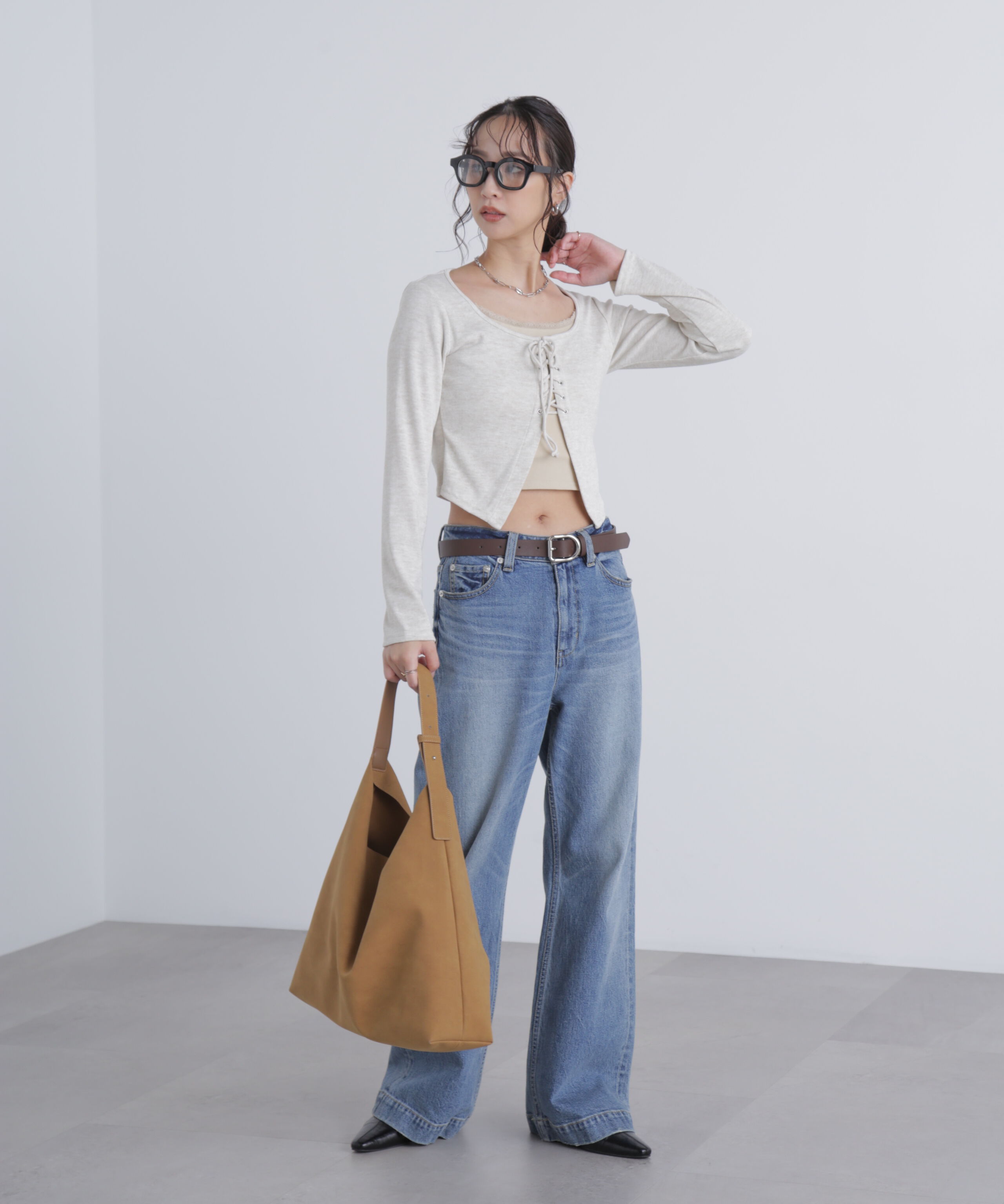  「レースアップレイヤード長袖カットソー」|Tシャツ・カットソー|