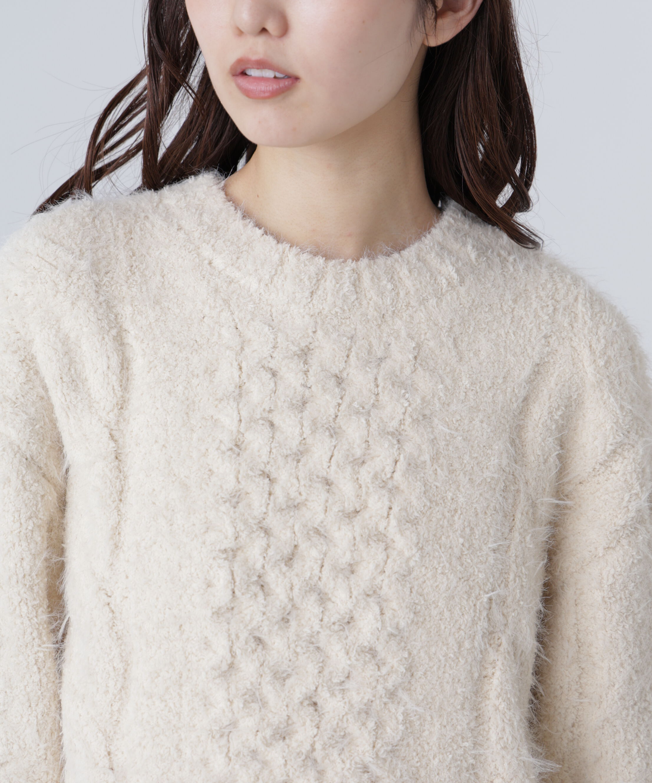  「テディヤーンケーブル編みミニワンピース」|ワンピース|