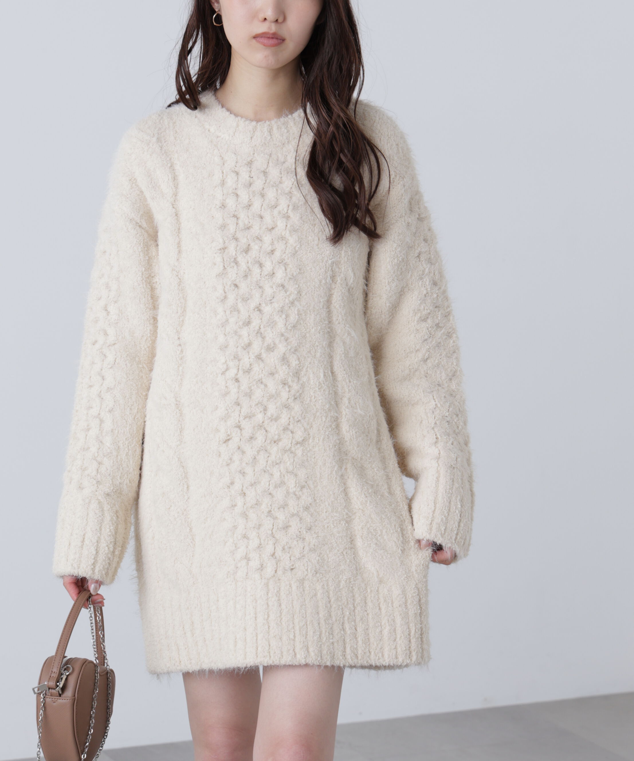  「テディヤーンケーブル編みミニワンピース」|ワンピース|