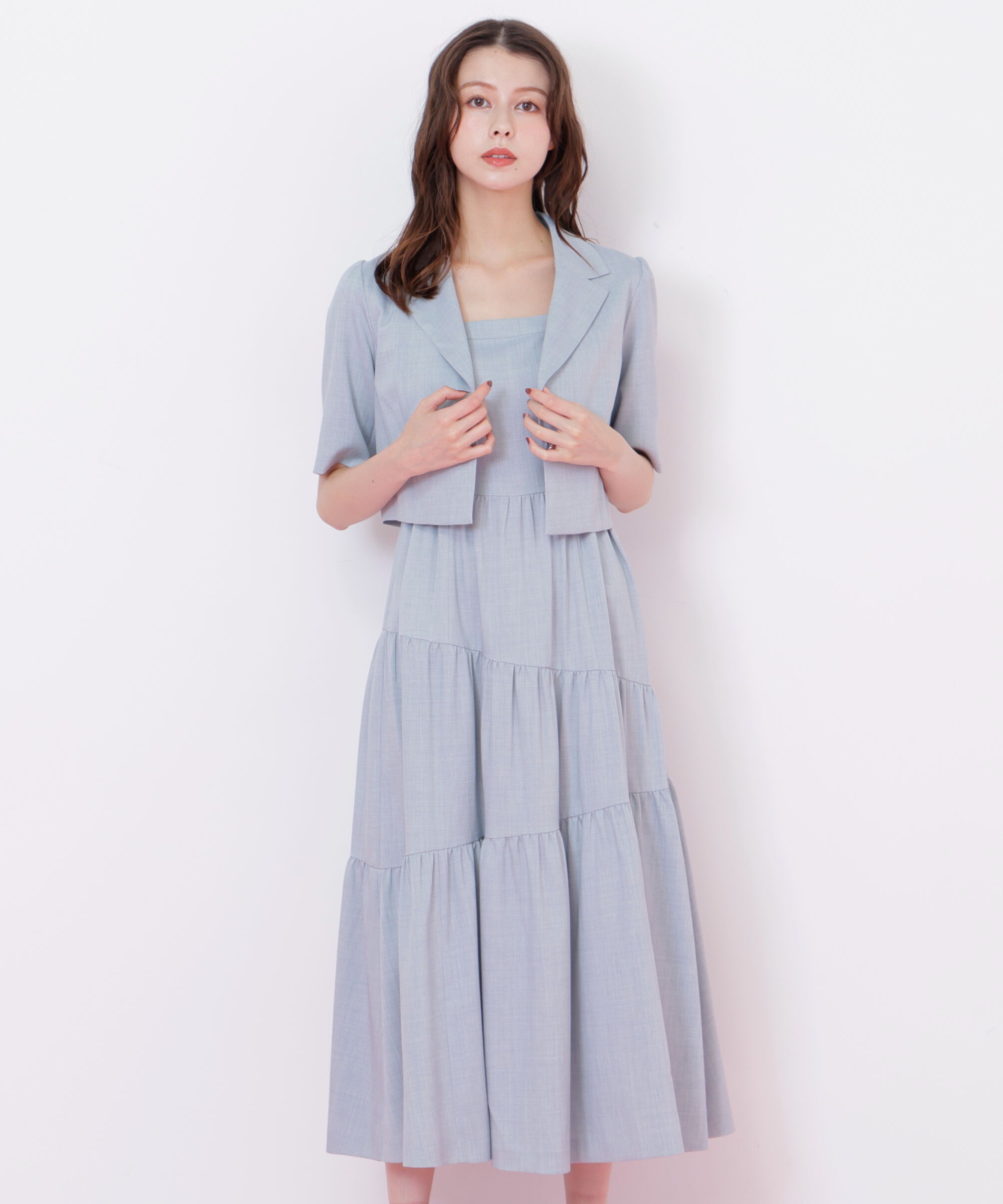  「ジャケットジャンスカセットアップ」|ワンピース|ブルー