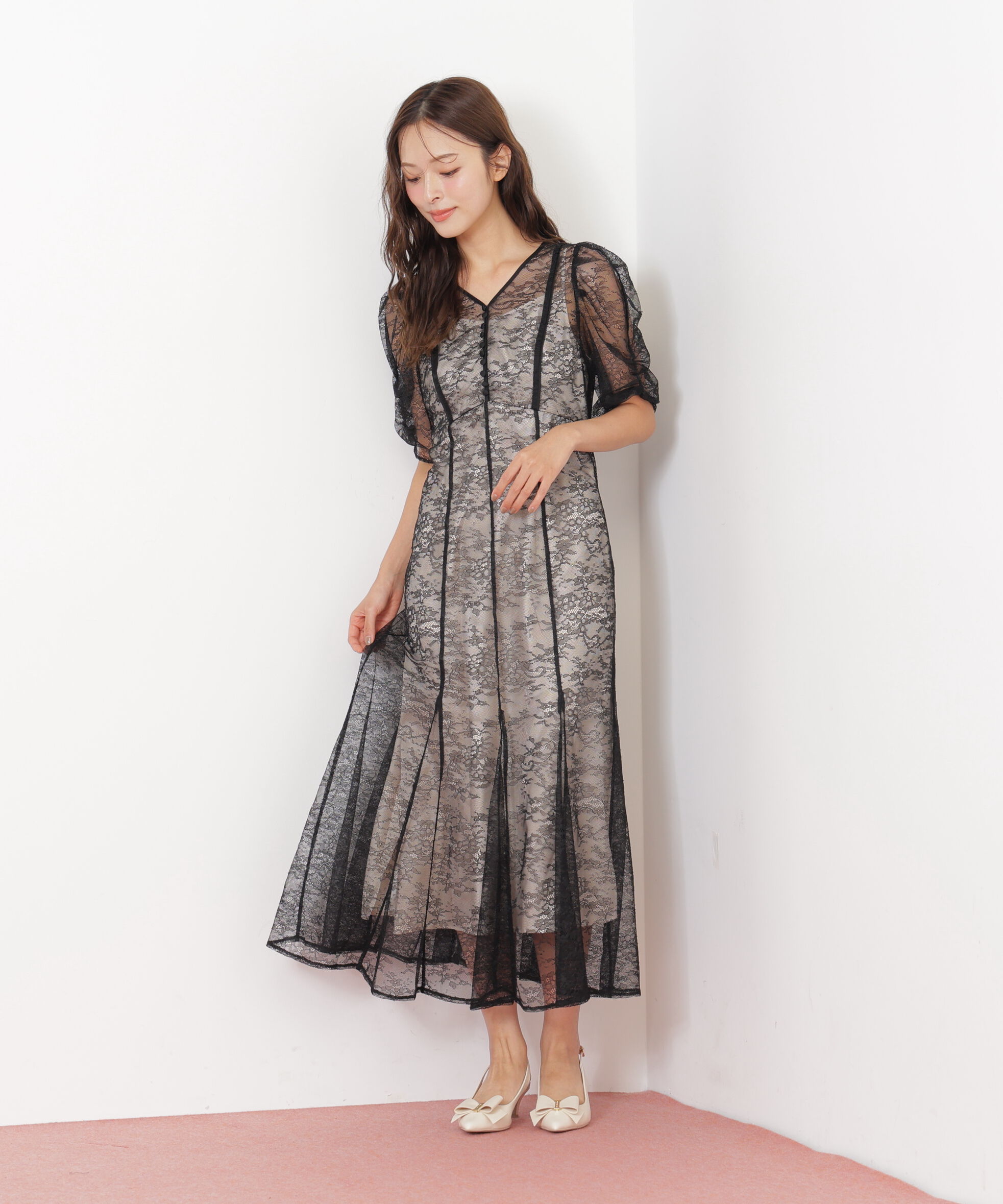  「ラメコードレースバイカラードレス」|ワンピース|