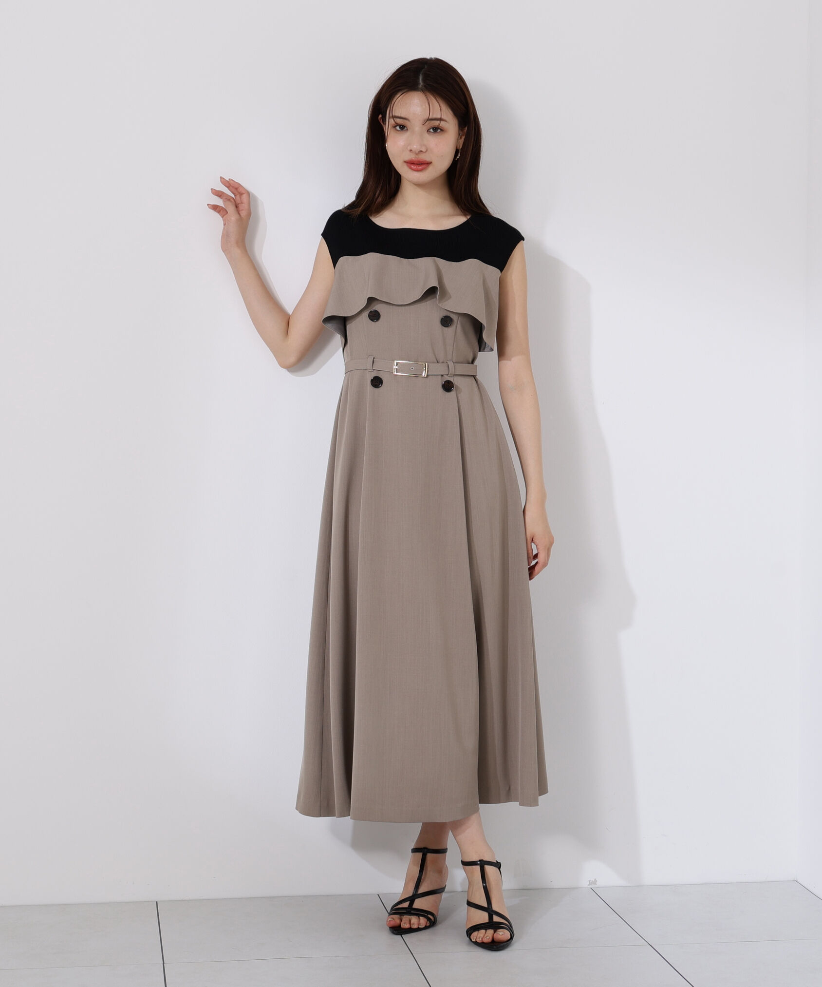 PROPORTION BODY DRESSING「ニットドッキングレイヤード風ワンピース」|ワンピース|カーキ&times;ブラッ