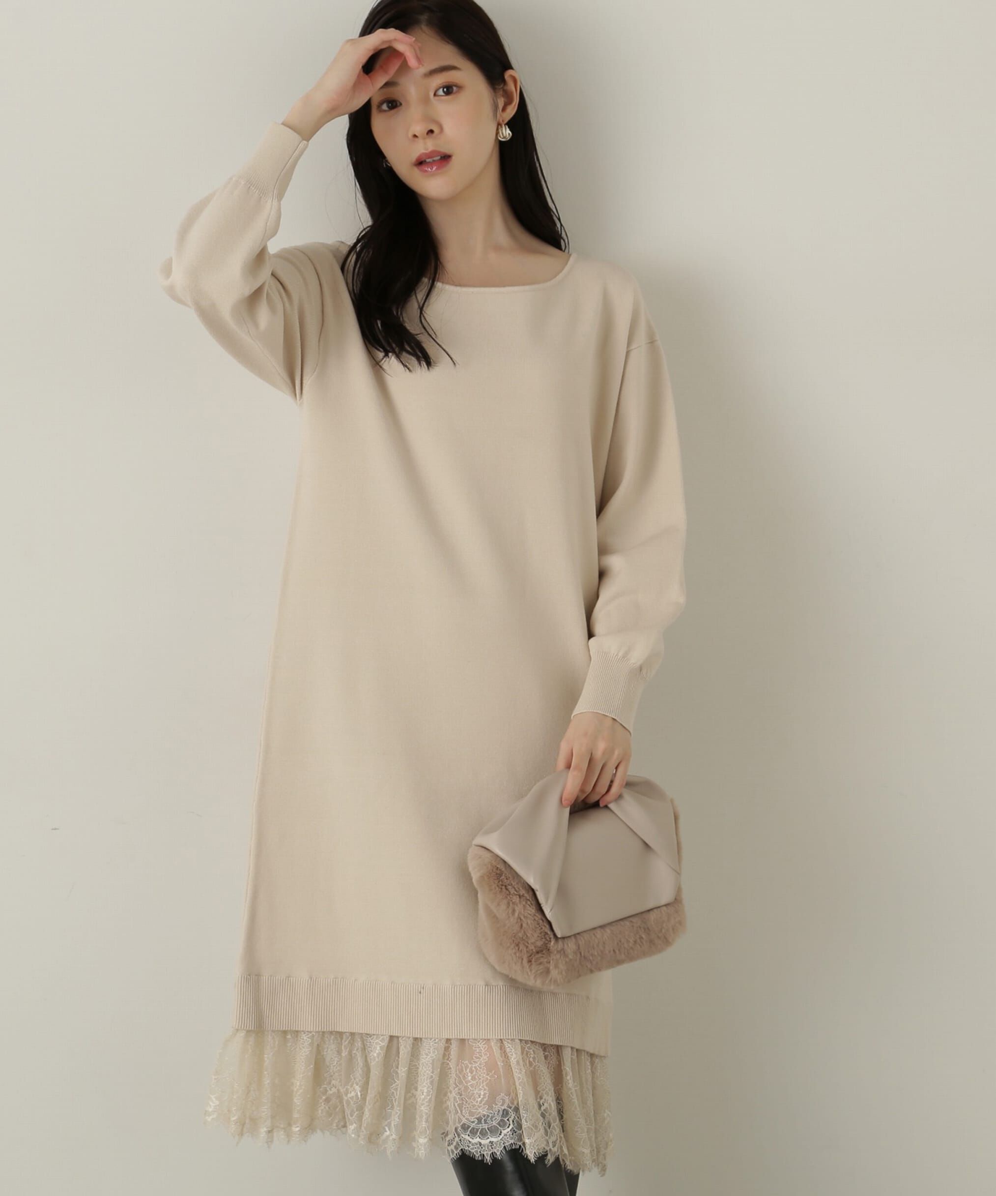 PROPORTION BODY DRESSING「《EDIT COLOGNE》裾レース付きニットワンピース　WEB限定」|ワンピース|