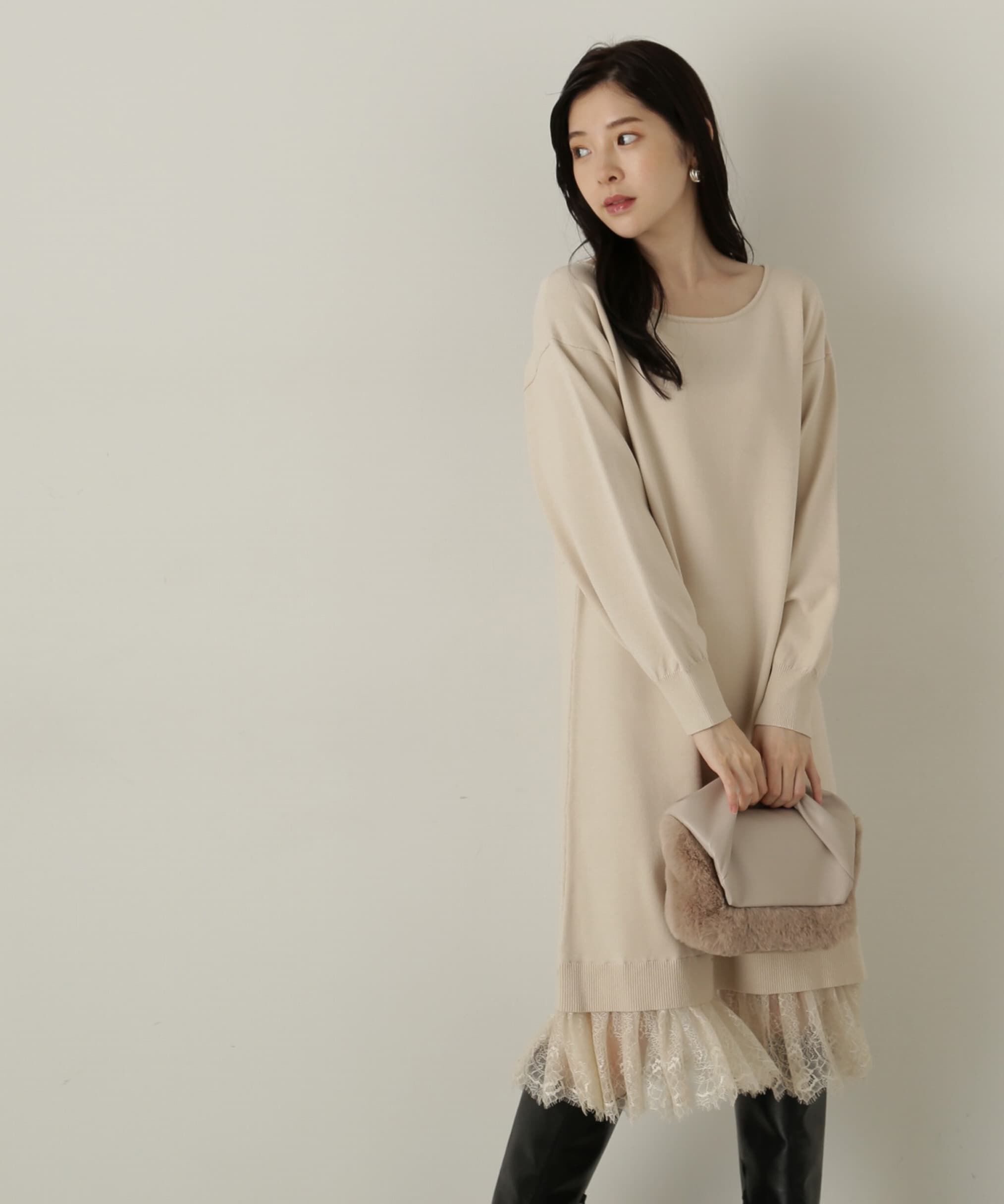 PROPORTION BODY DRESSING「《EDIT COLOGNE》裾レース付きニットワンピース　WEB限定」|ワンピース|