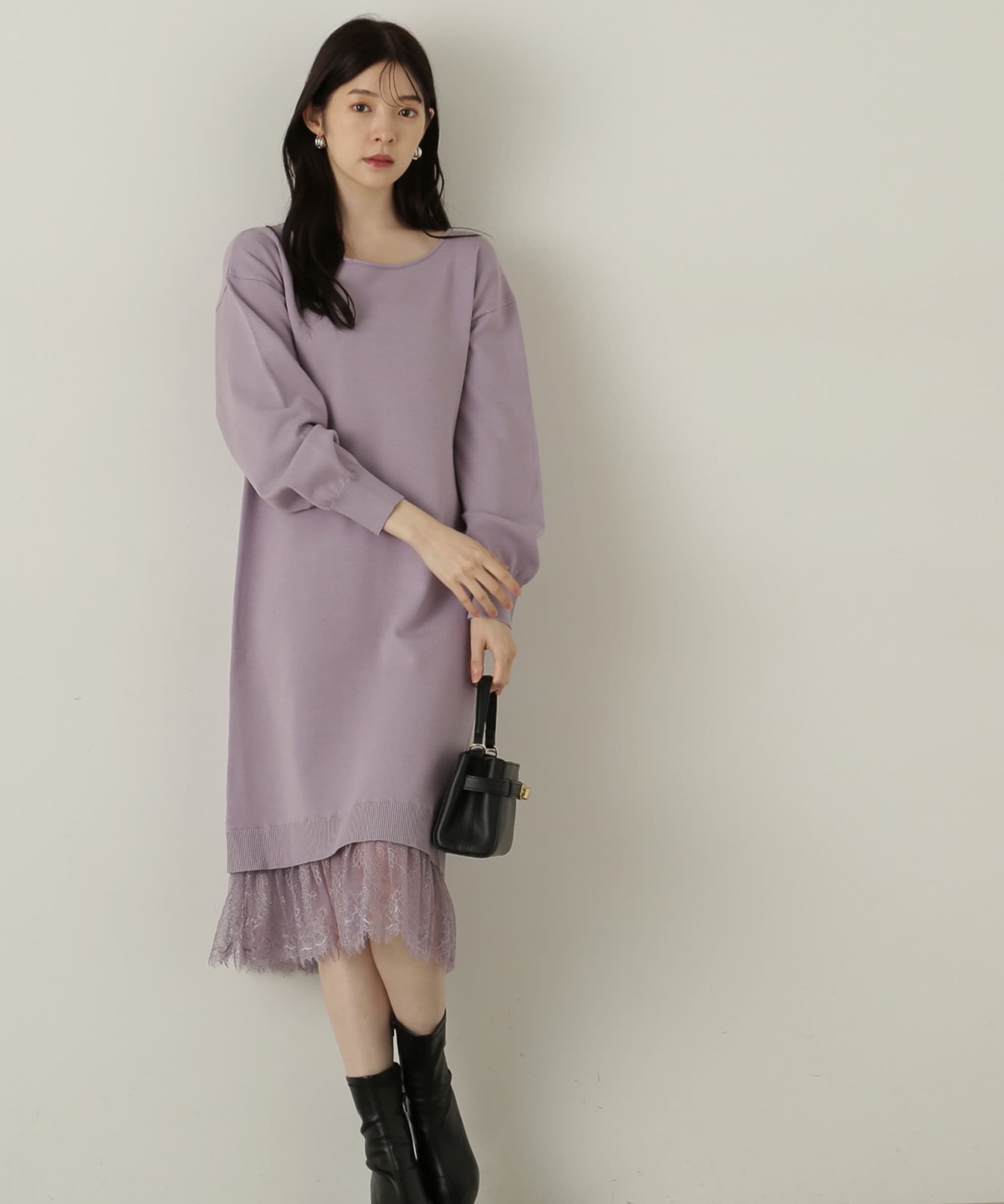 PROPORTION BODY DRESSING「《EDIT COLOGNE》裾レース付きニットワンピース　WEB限定」|ワンピース|