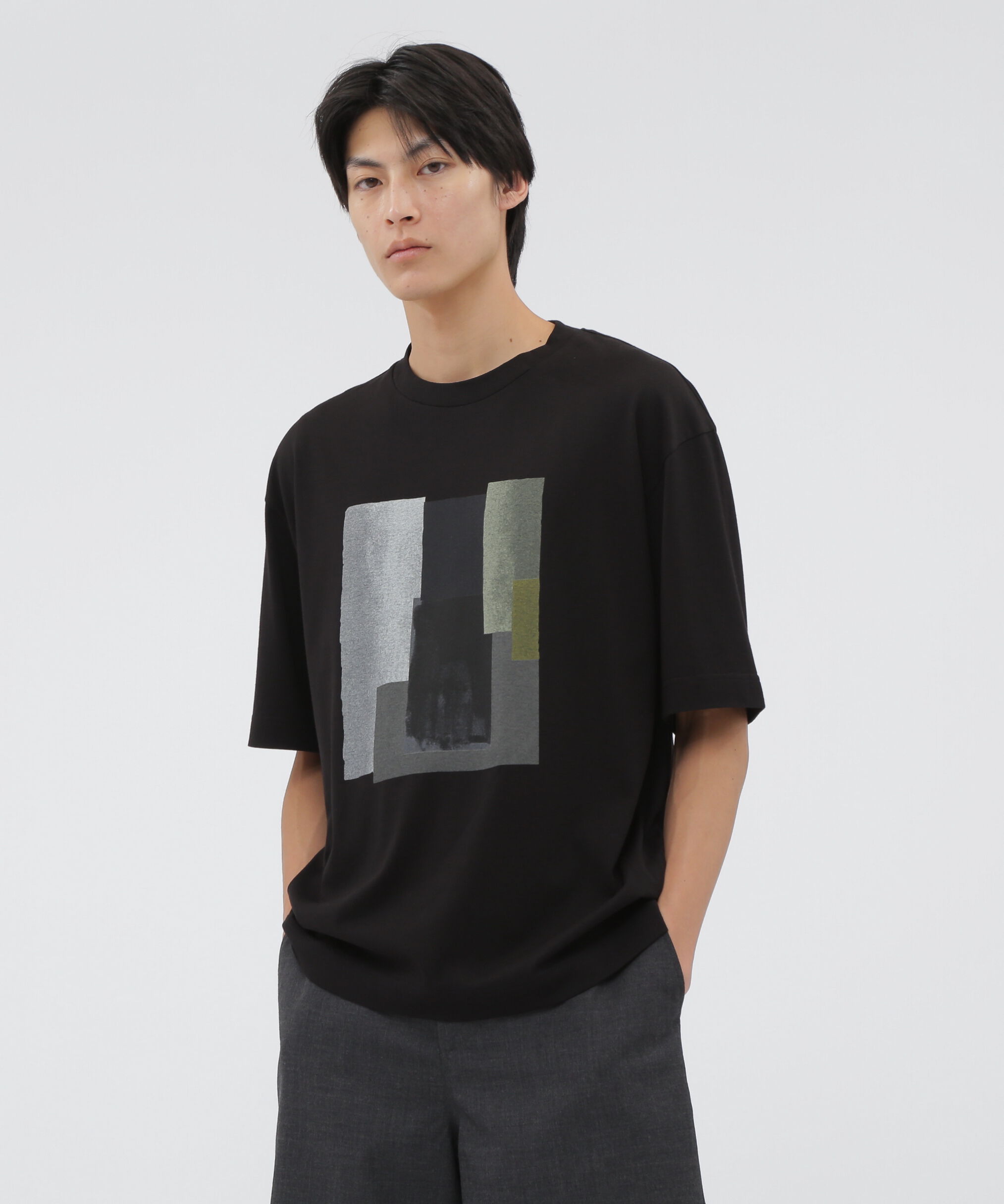 MARGARET HOWELL「COLLAGE PRINT COTTON JERSEY TOP」|Tシャツ・カットソー|BLACK
