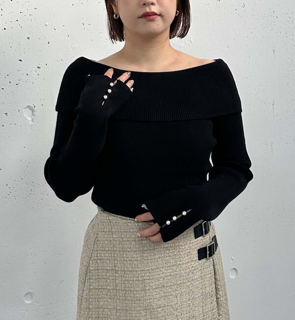 archives「オフショルプルオーバー」|ニット・セーター|BLACK