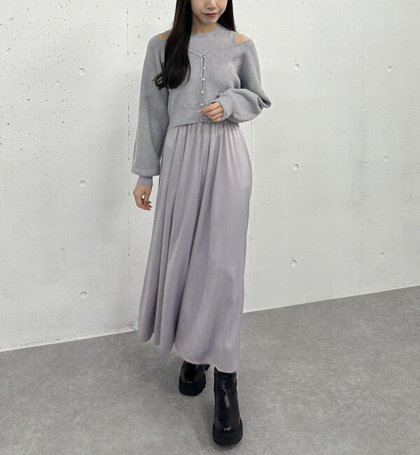 archives「オフショルニットカーディガン&times;ドッキングワンピースＳＥＴ」|ワンピース|